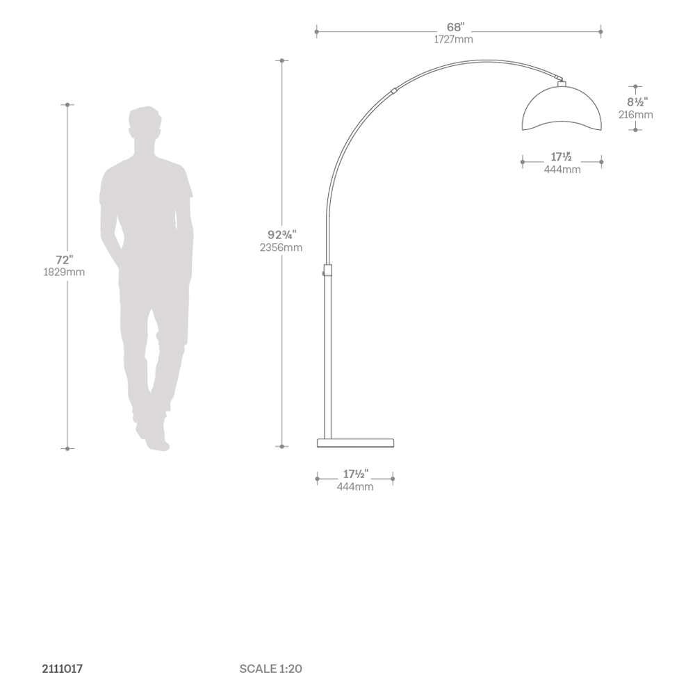 Nova Of CA Luna Bella Arc Floor Lamp - Brass, White & Gold Leaf Shade