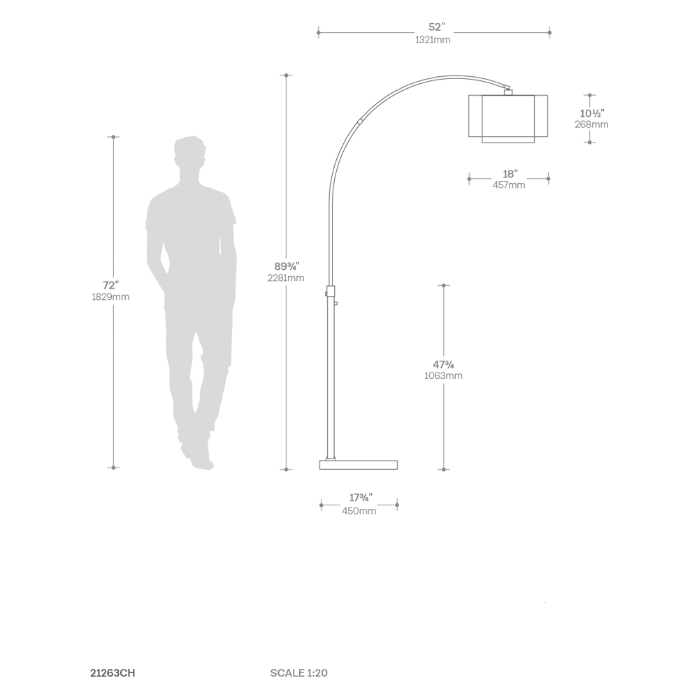 Nova Of CA - Marilyn 1 Light Arc Floor Lamp Chrome