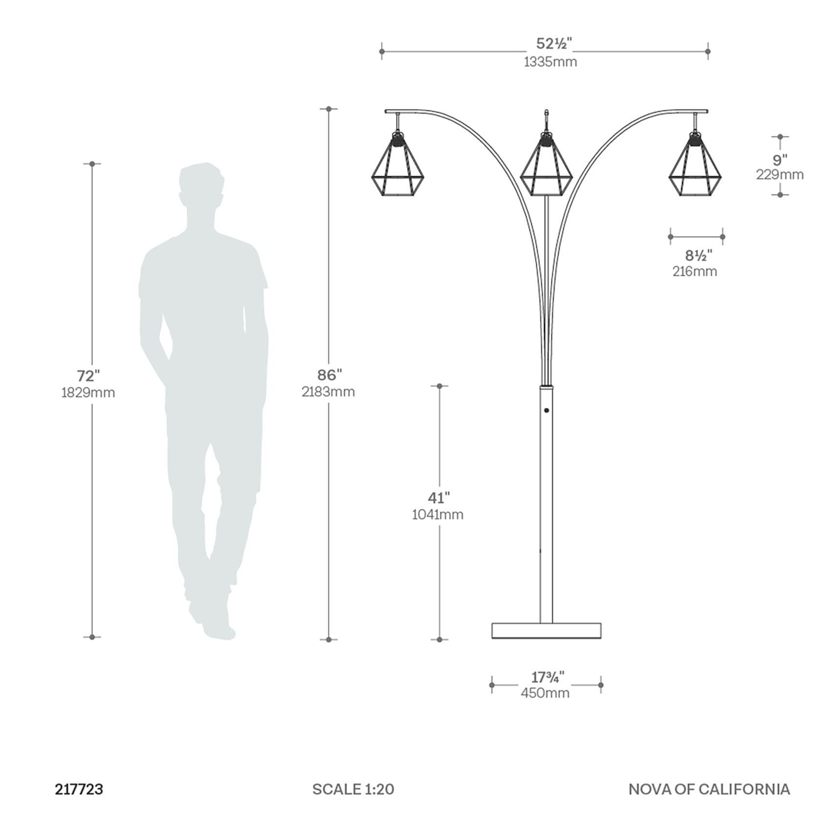 Nova Of CA - Artifact 3 Light Arc Floor Lamp