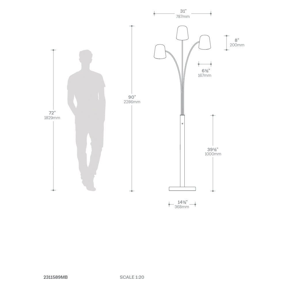 Nova Of CA - Culver 3 Light Arc Floor Lamp