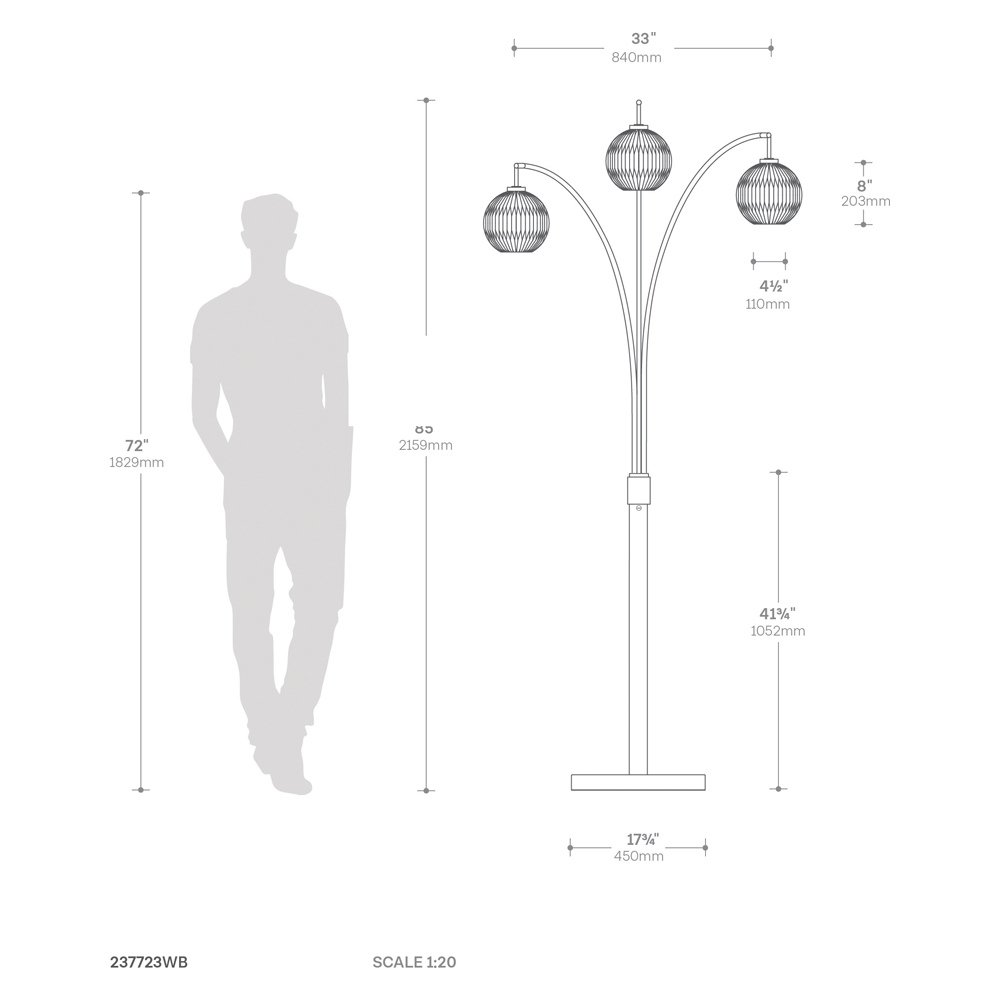 Nova Of CA - Moraga 3 Light Arc Floor Lamp