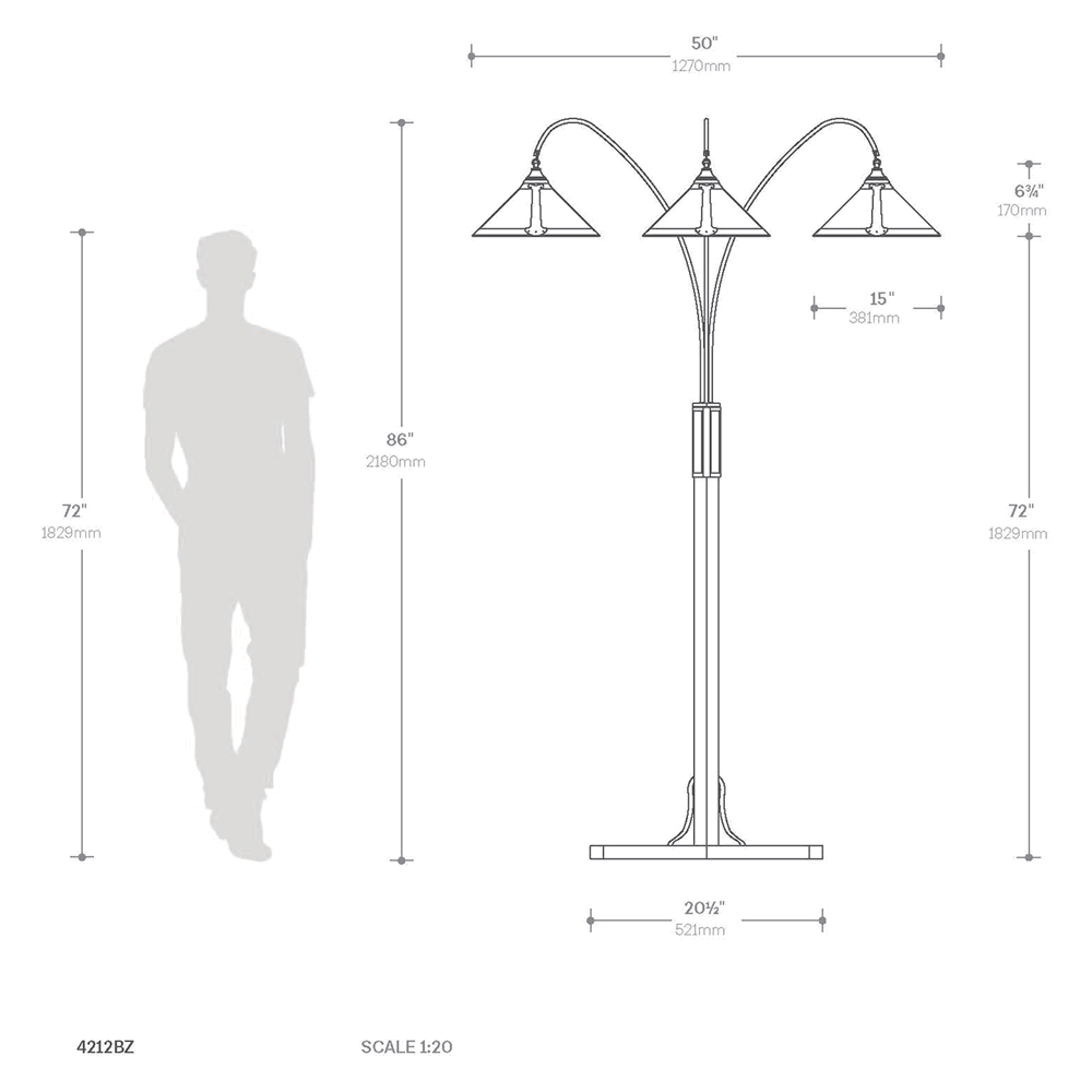 Nova Of CA Natural Mica 3 Light Arc Floor Lamp - Espresso Wood