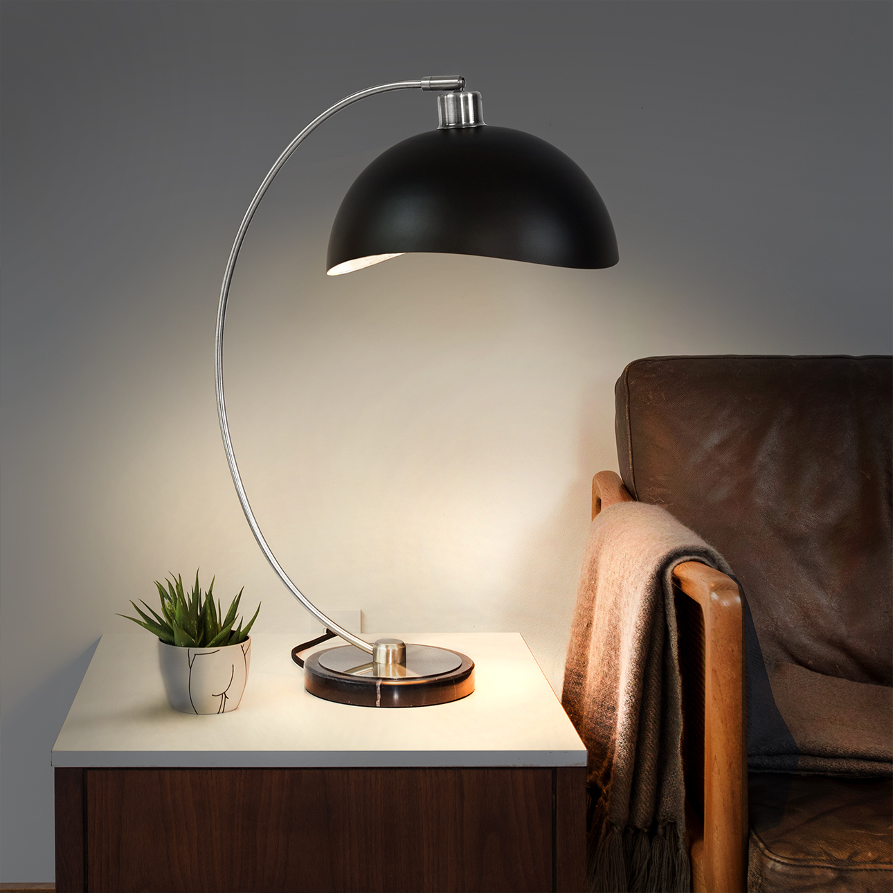 Nova Of CA Luna Bella Table Lamp - Nickel/Matte Black/Silver Leaf