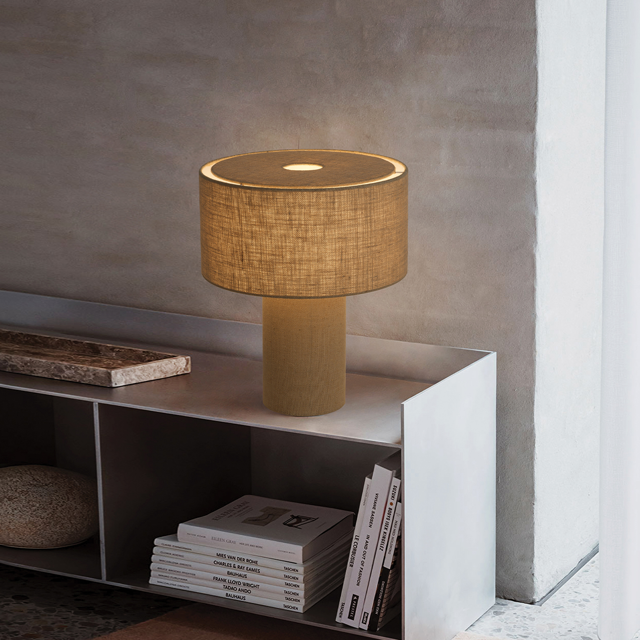 Nova Of CA Moonlight Table Lamp - Woven Burlap Shade