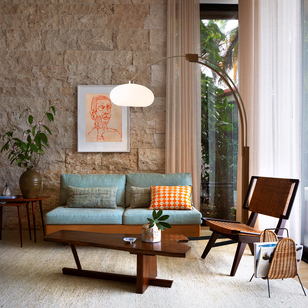 Nova Of CA Morelli Arc Floor Lamp - Weathered Brass & Walnut