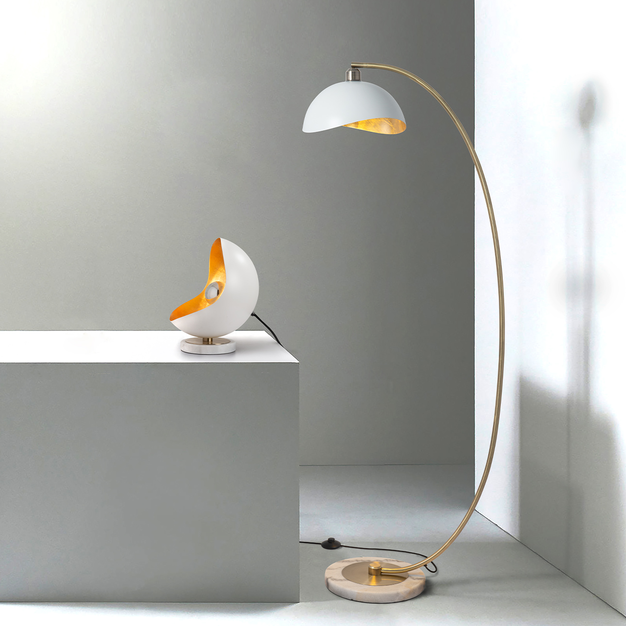 Nova Of CA Luna Bella Chairside Arc Floor Lamp - Brass/Matte White/Gold Leaf
