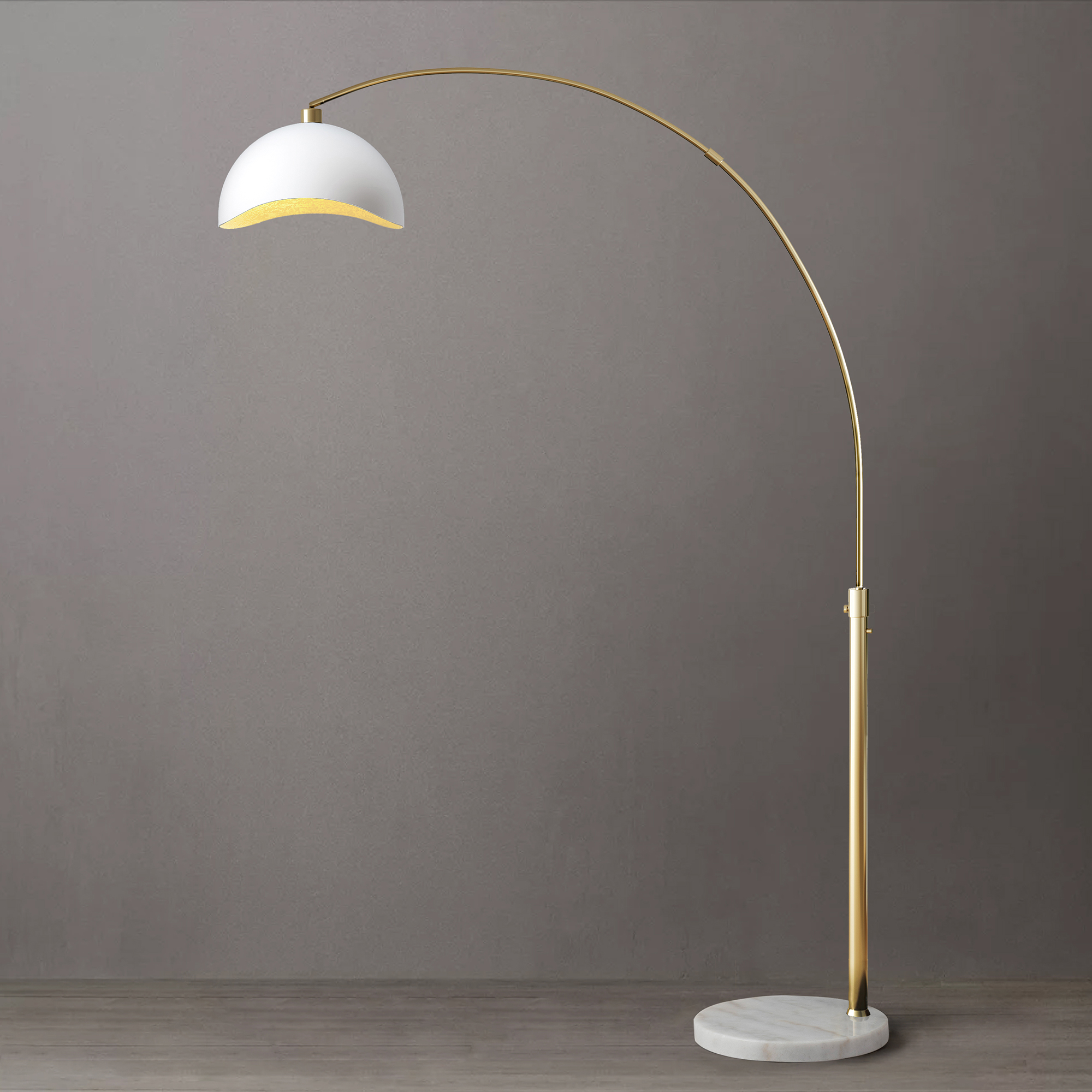 Nova Of CA Luna Bella Arc Floor Lamp - Brass, White & Gold Leaf Shade