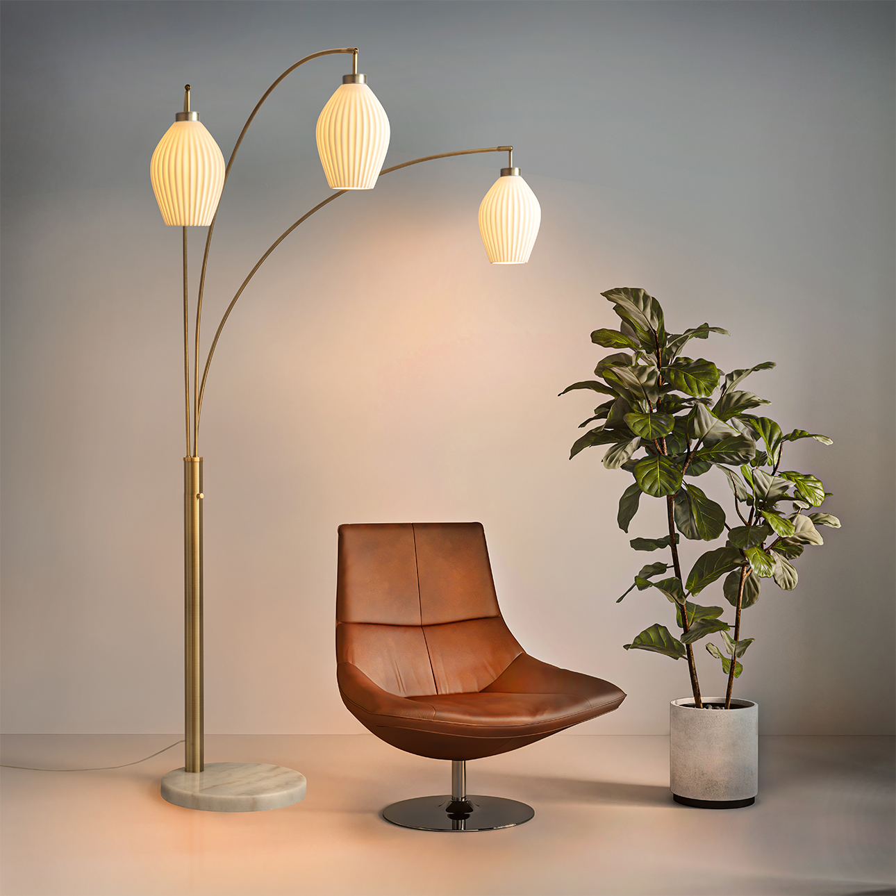 Nova Of CA - Santa Clara 3 Light Arc Floor Lamp Weathered Brass