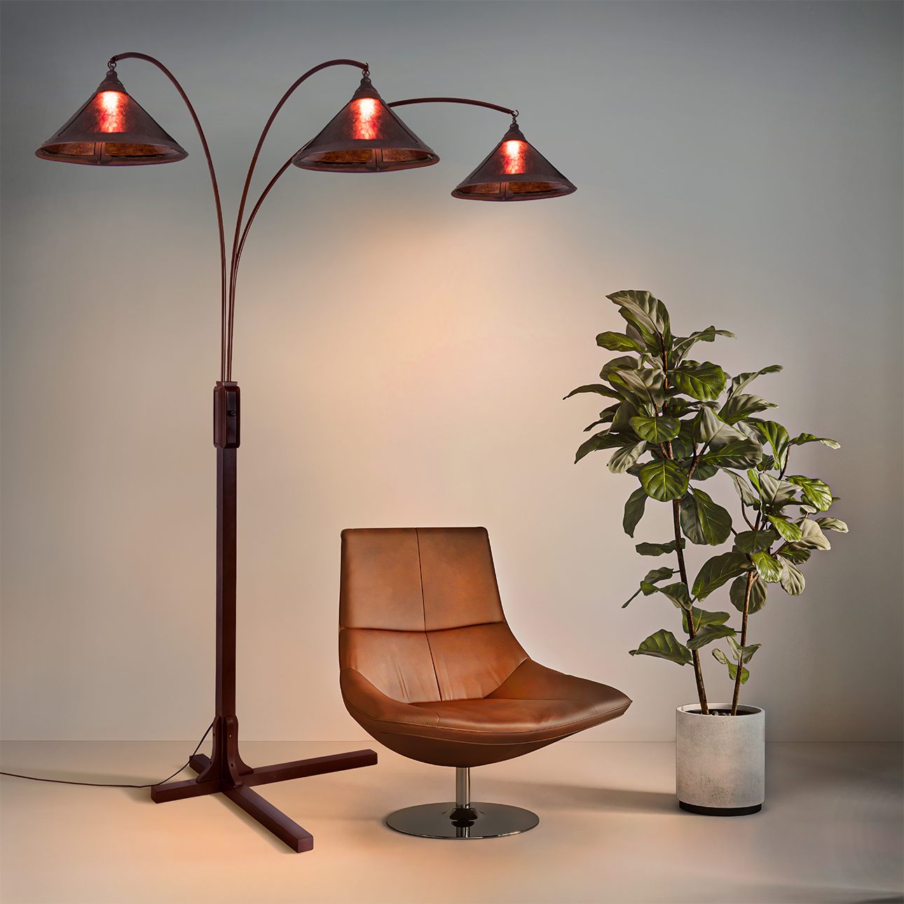 Nova Of CA Natural Mica 3 Light Arc Floor Lamp - Espresso Wood