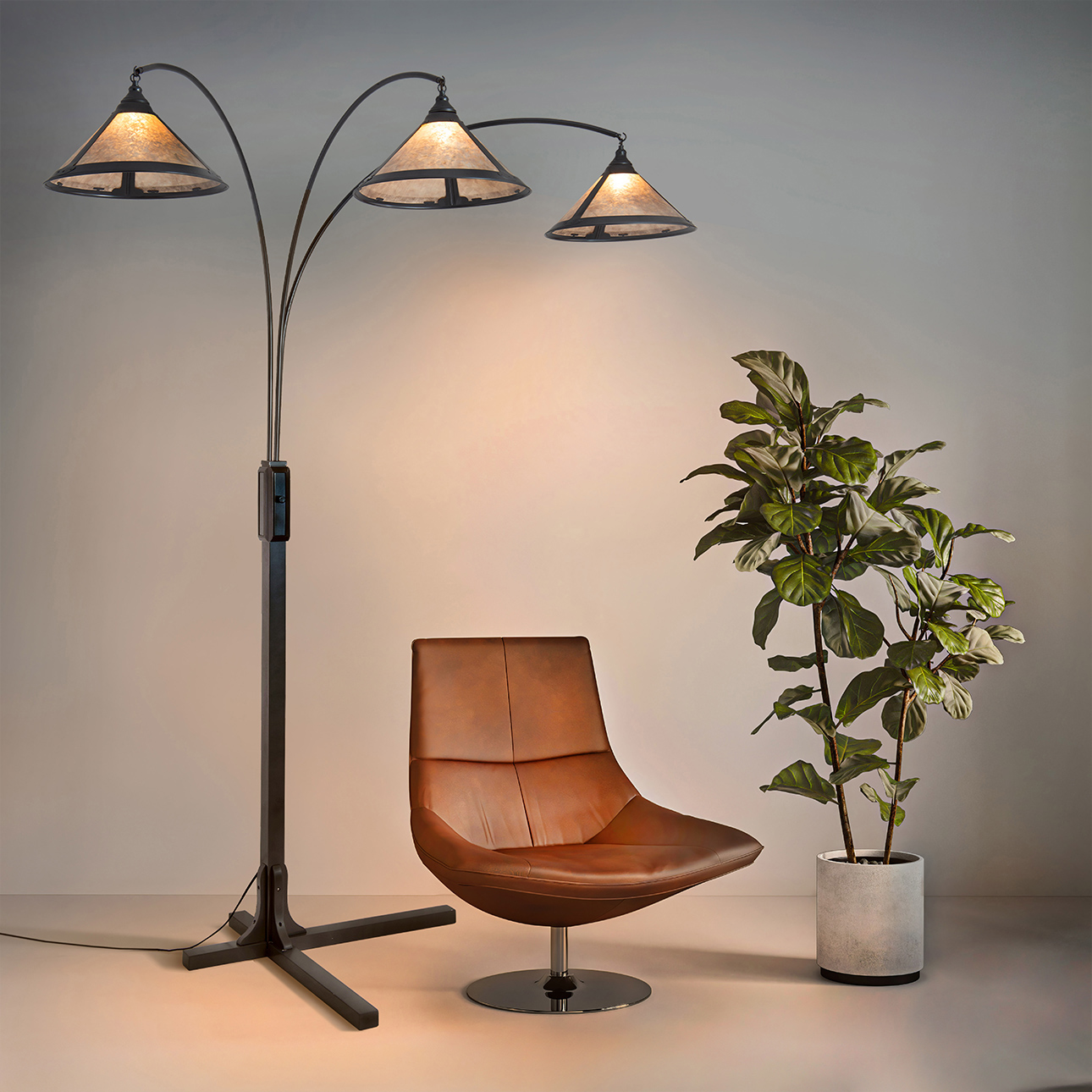 Nova Of CA - Natural Mica 3 Light Arc Floor Lamp