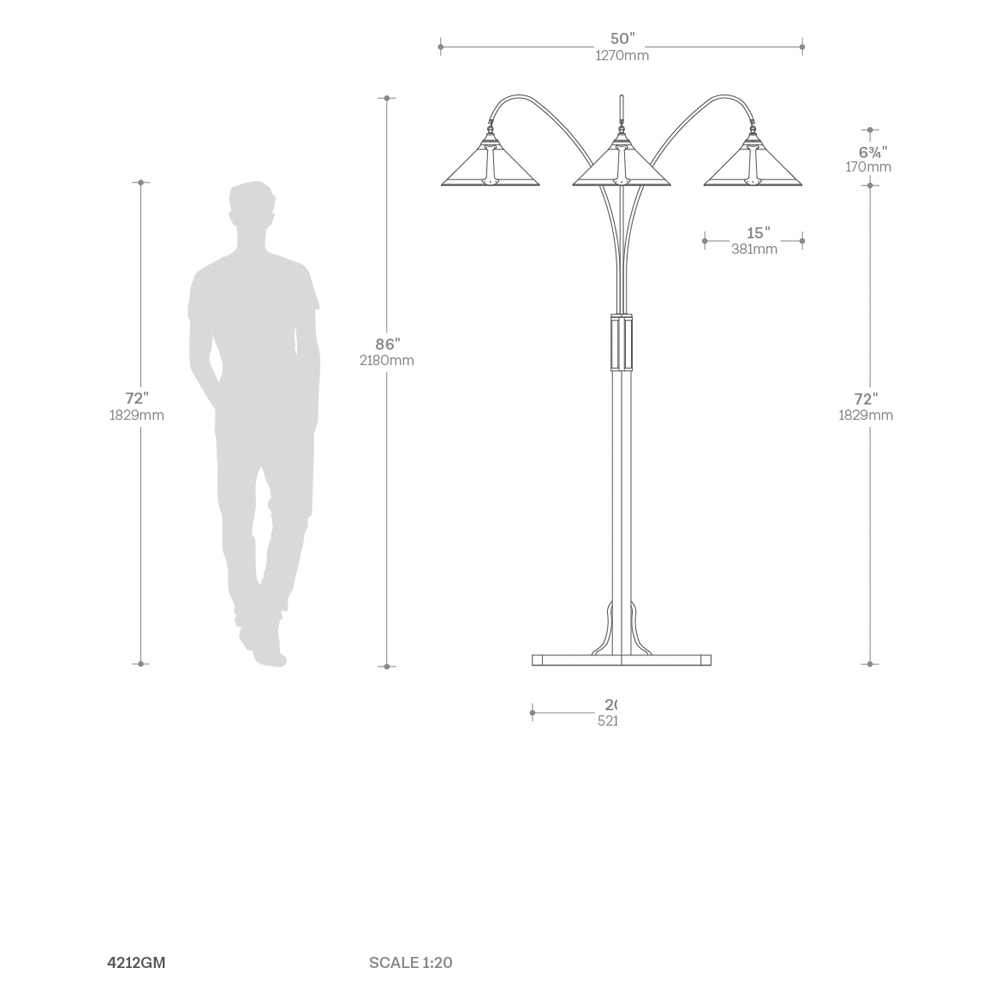 Nova Of CA - Natural Mica 3 Light Arc Floor Lamp