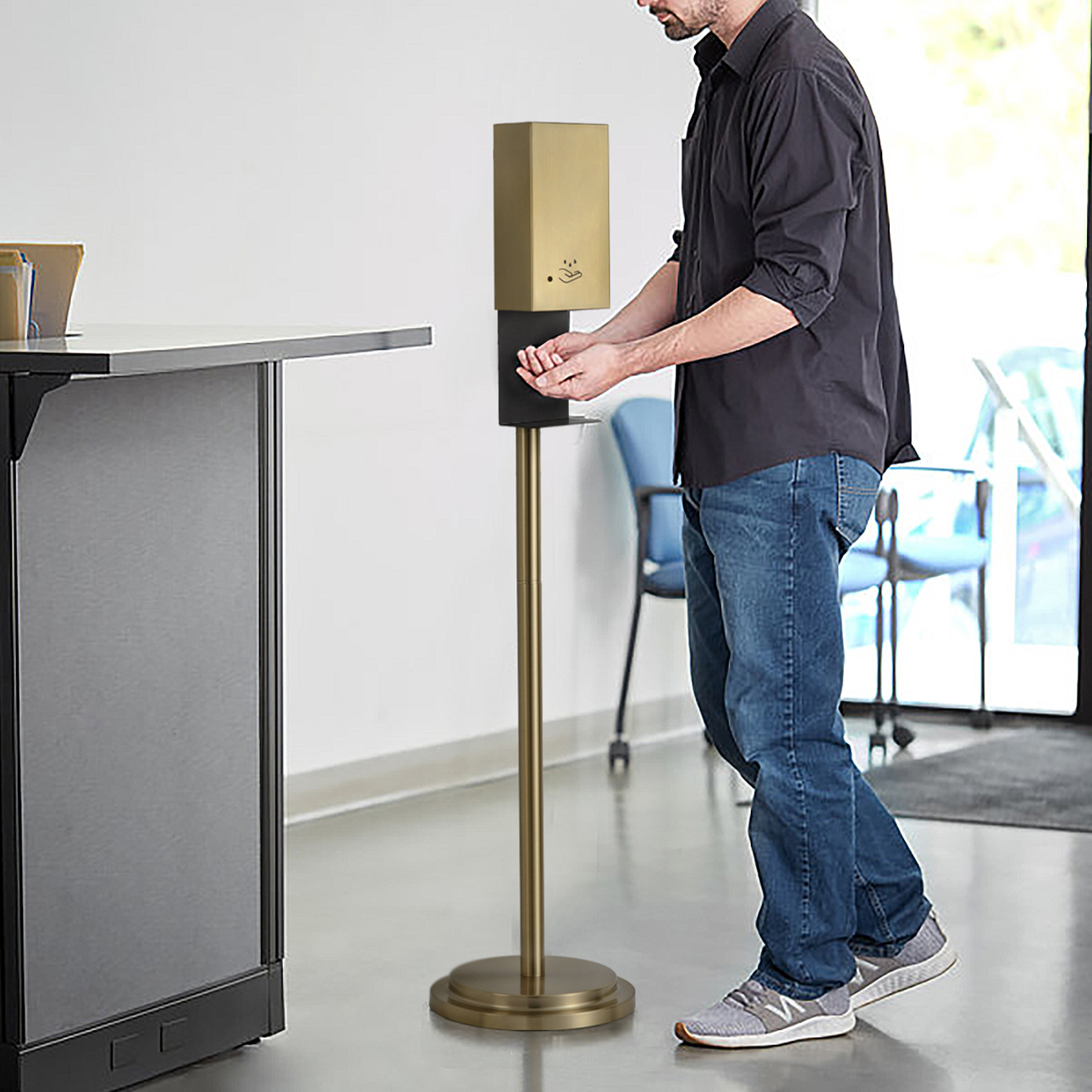 Nova Of CA Luxe Floor Standing Touchless Hand Sanitizer Dispenser - Brushed Brass