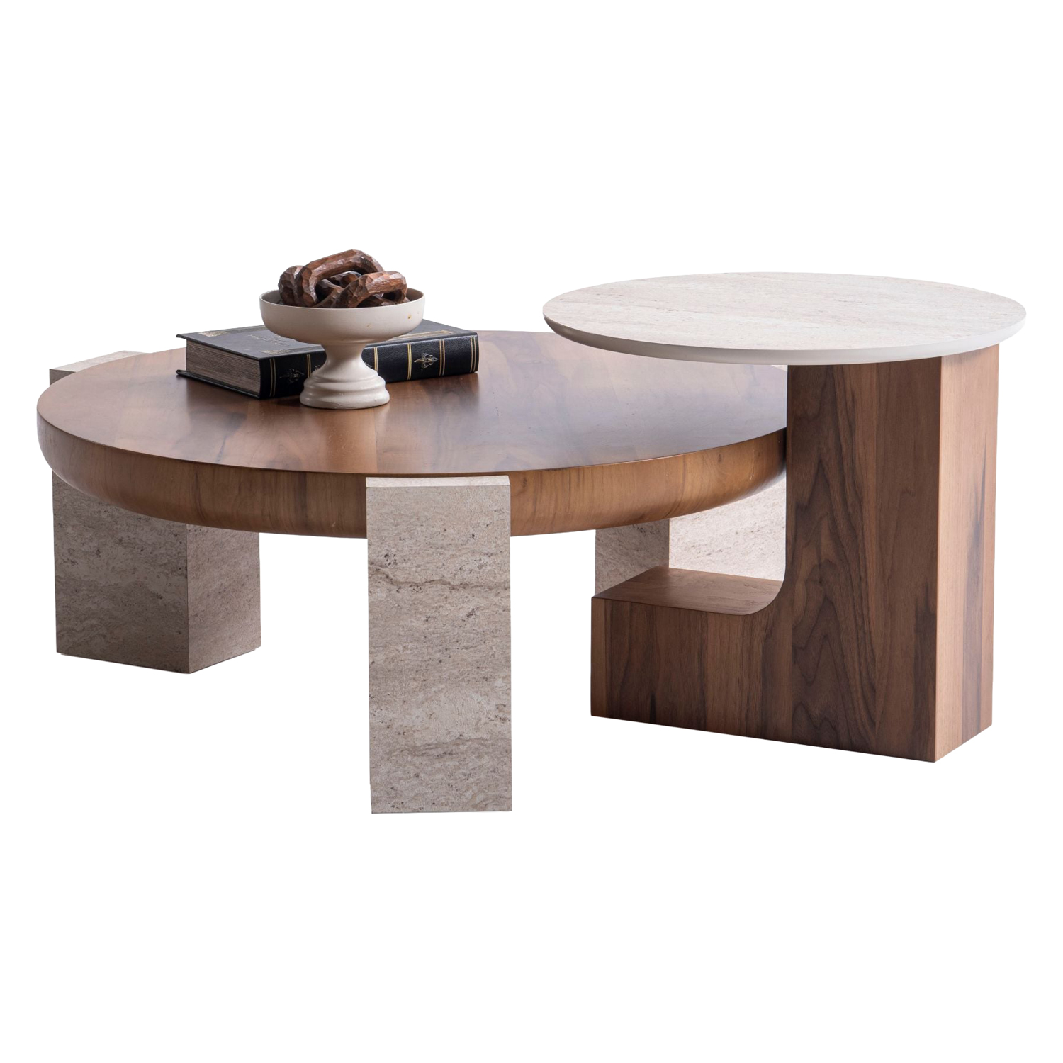 Nova 674 Walnut-Travertine Coffee with End Table