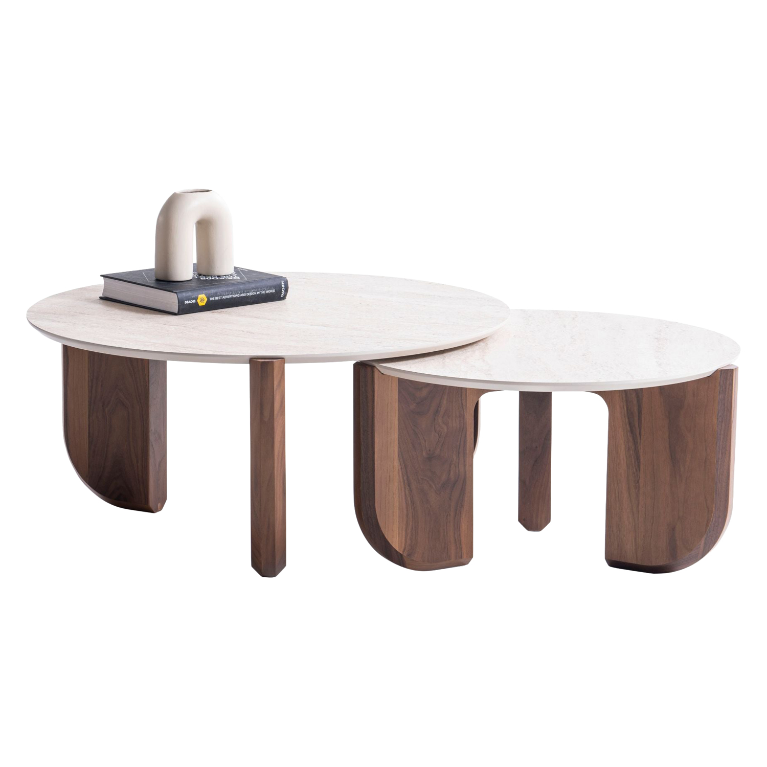 Nova 720 Walnut-Travertine 3 Pc Coffee Table Set