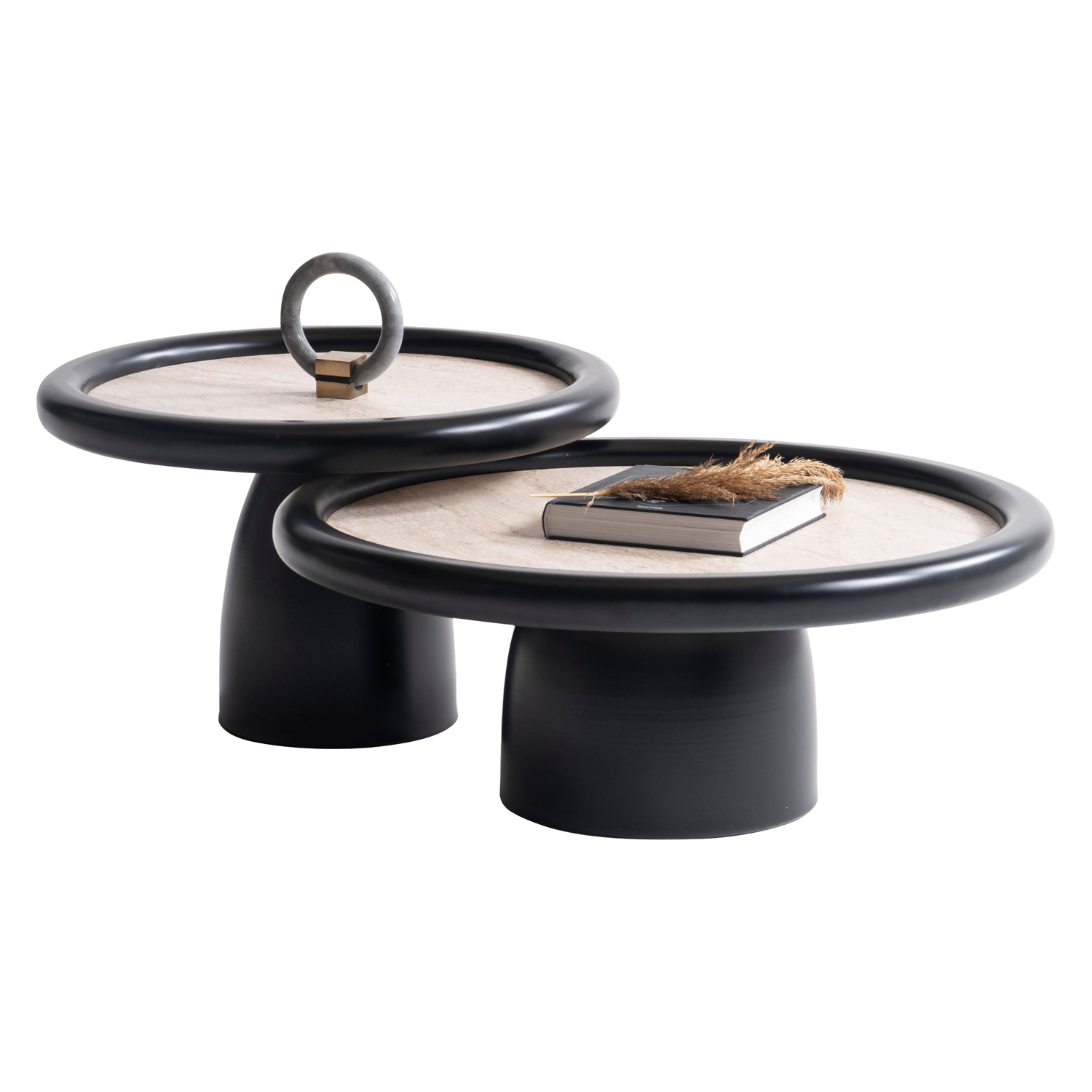 Nova 950 Black Travertine 3 Pc Coffee Table Set