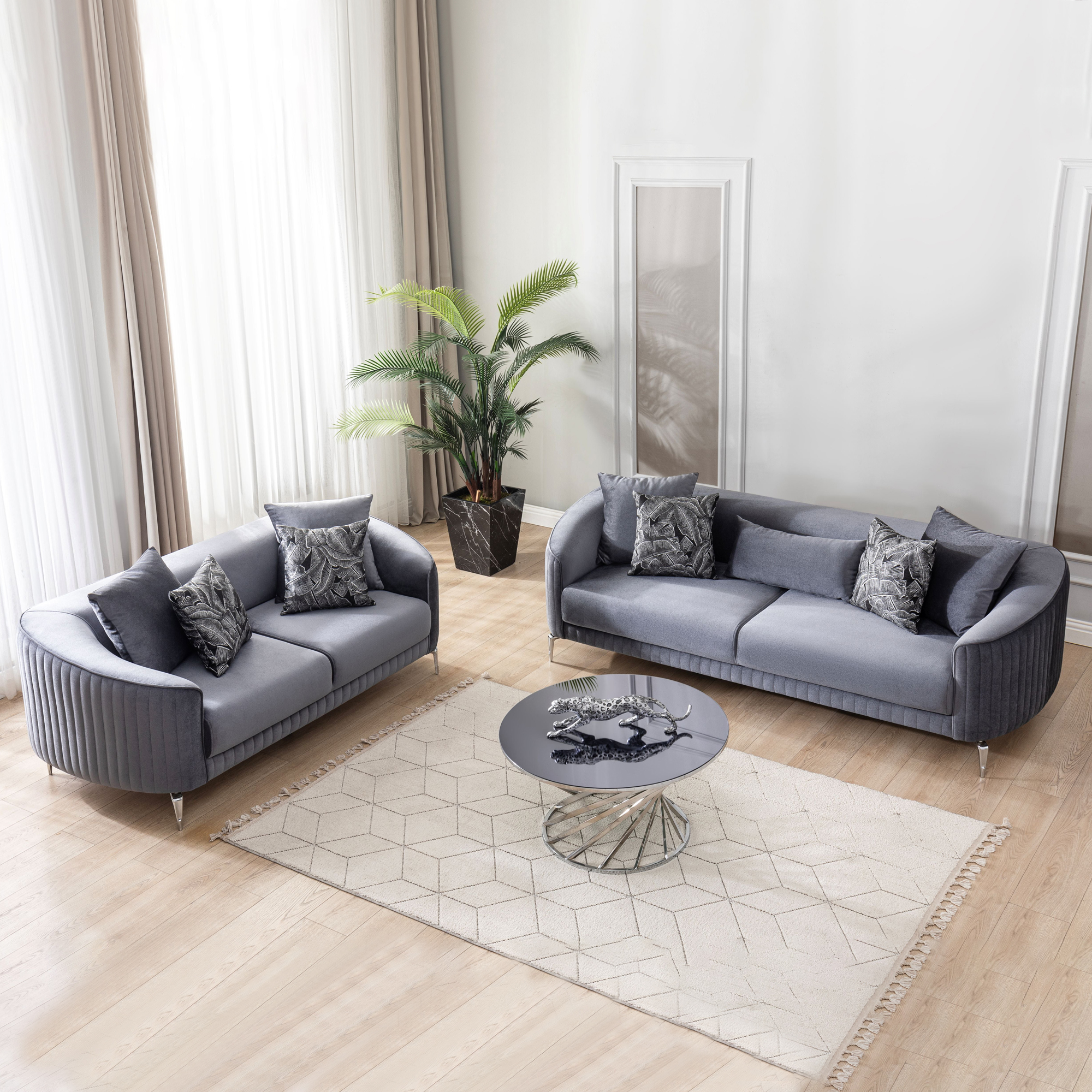 Nova - Angela Gray Velvet Sofa 91" & Loveseat 71"