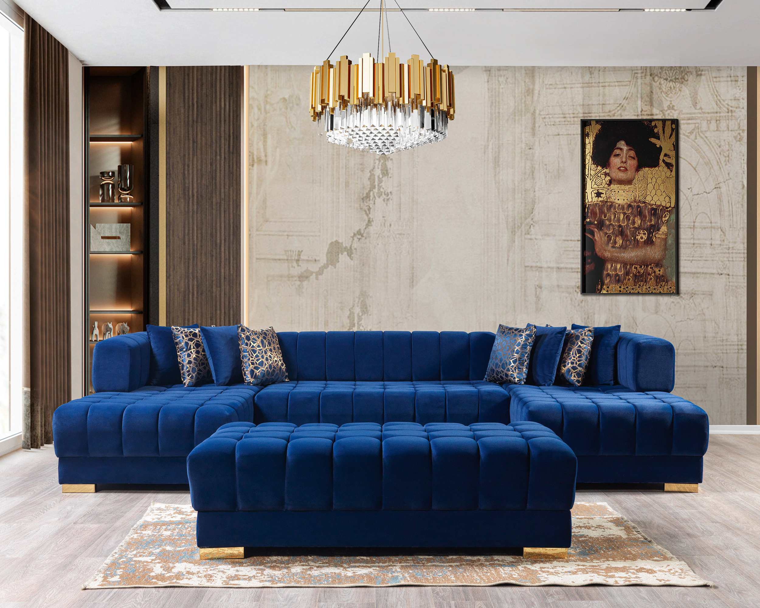 Nova Ariana Velvet Double Chaise Sectional - Blue