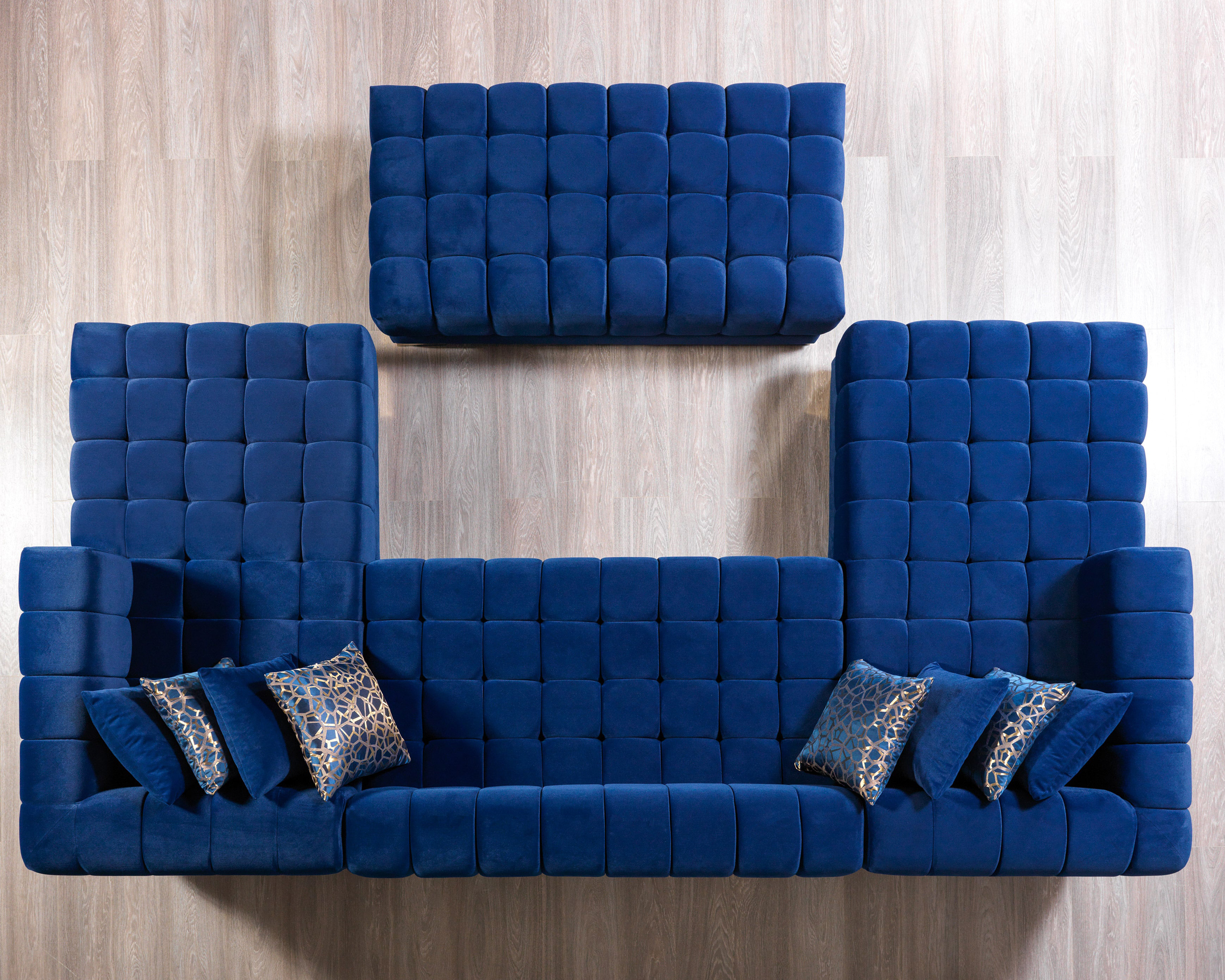 Nova Ariana Velvet Double Chaise Sectional - Blue