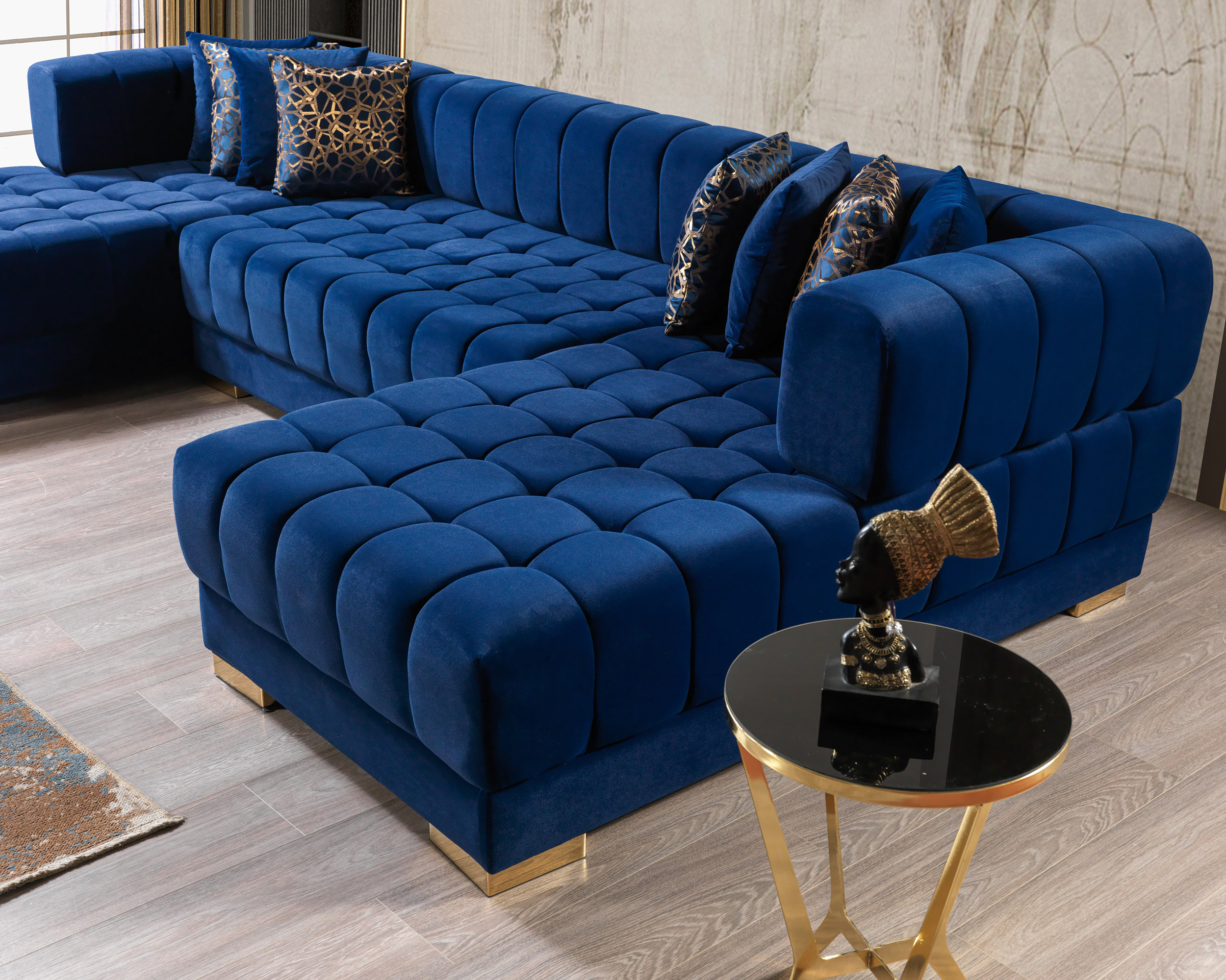 Nova Ariana Velvet Double Chaise Sectional - Blue
