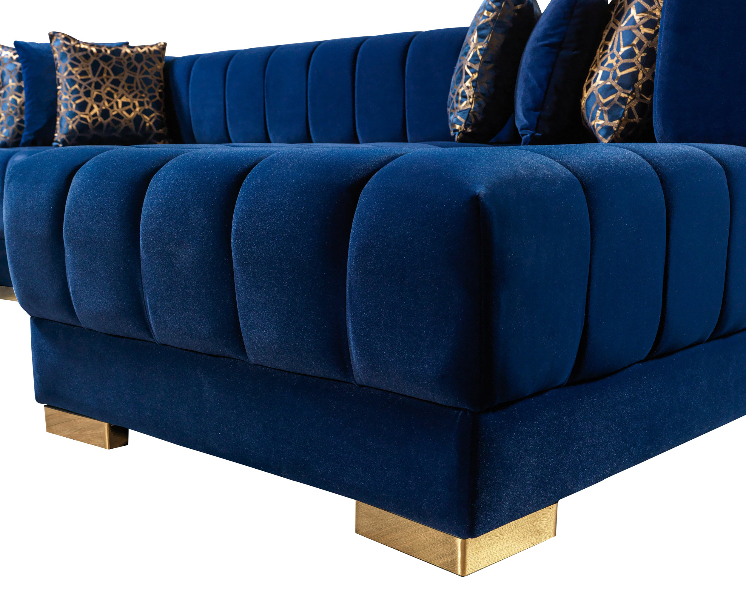 Nova Ariana Velvet Double Chaise Sectional - Blue