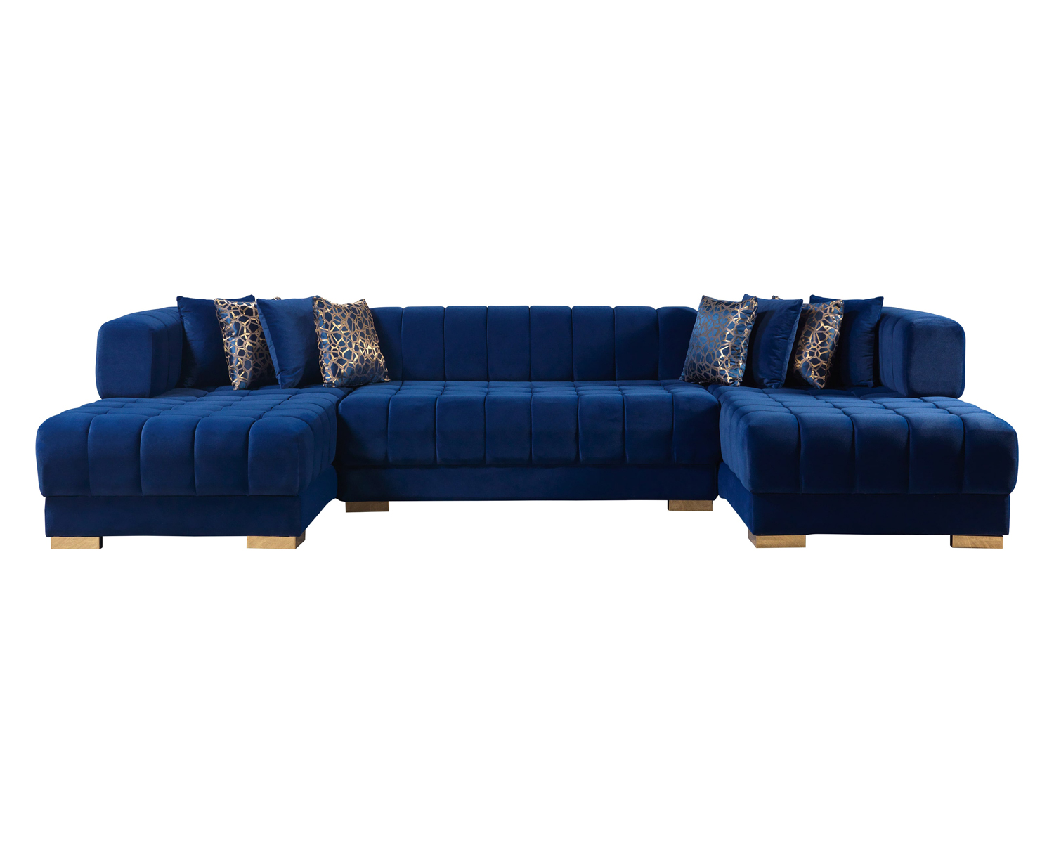 Nova Ariana Velvet Double Chaise Sectional - Blue