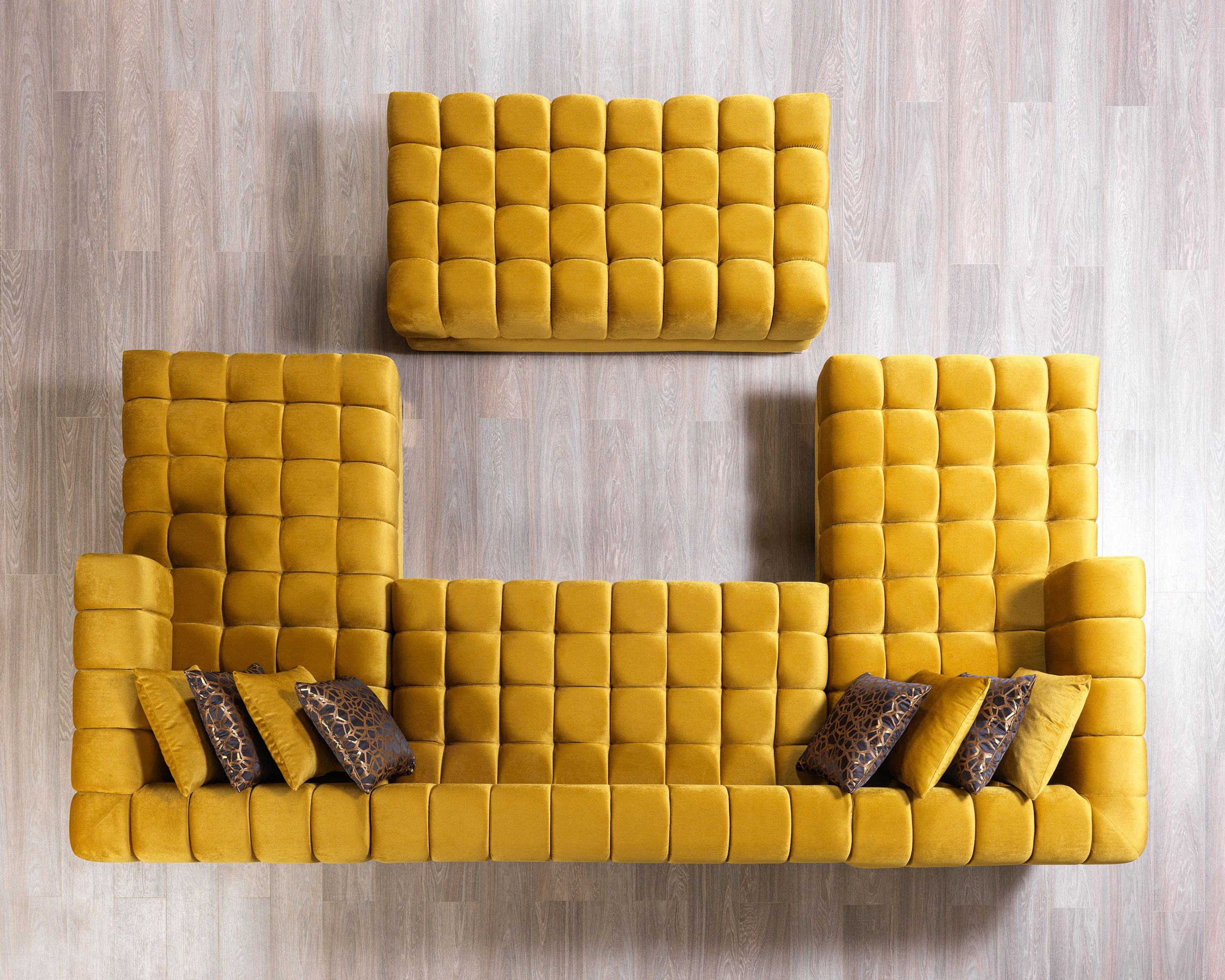 Nova Ariana Velvet Double Chaise Sectional - Mustard