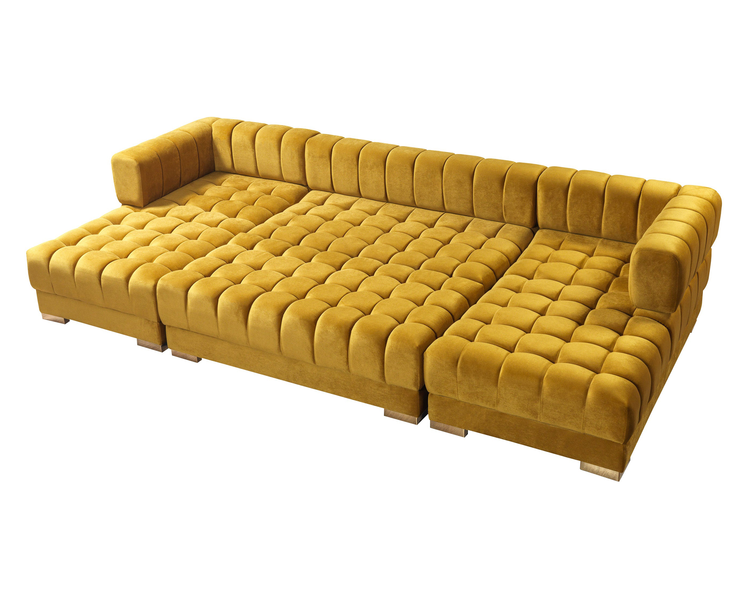 Nova Ariana Velvet Double Chaise Sectional - Mustard