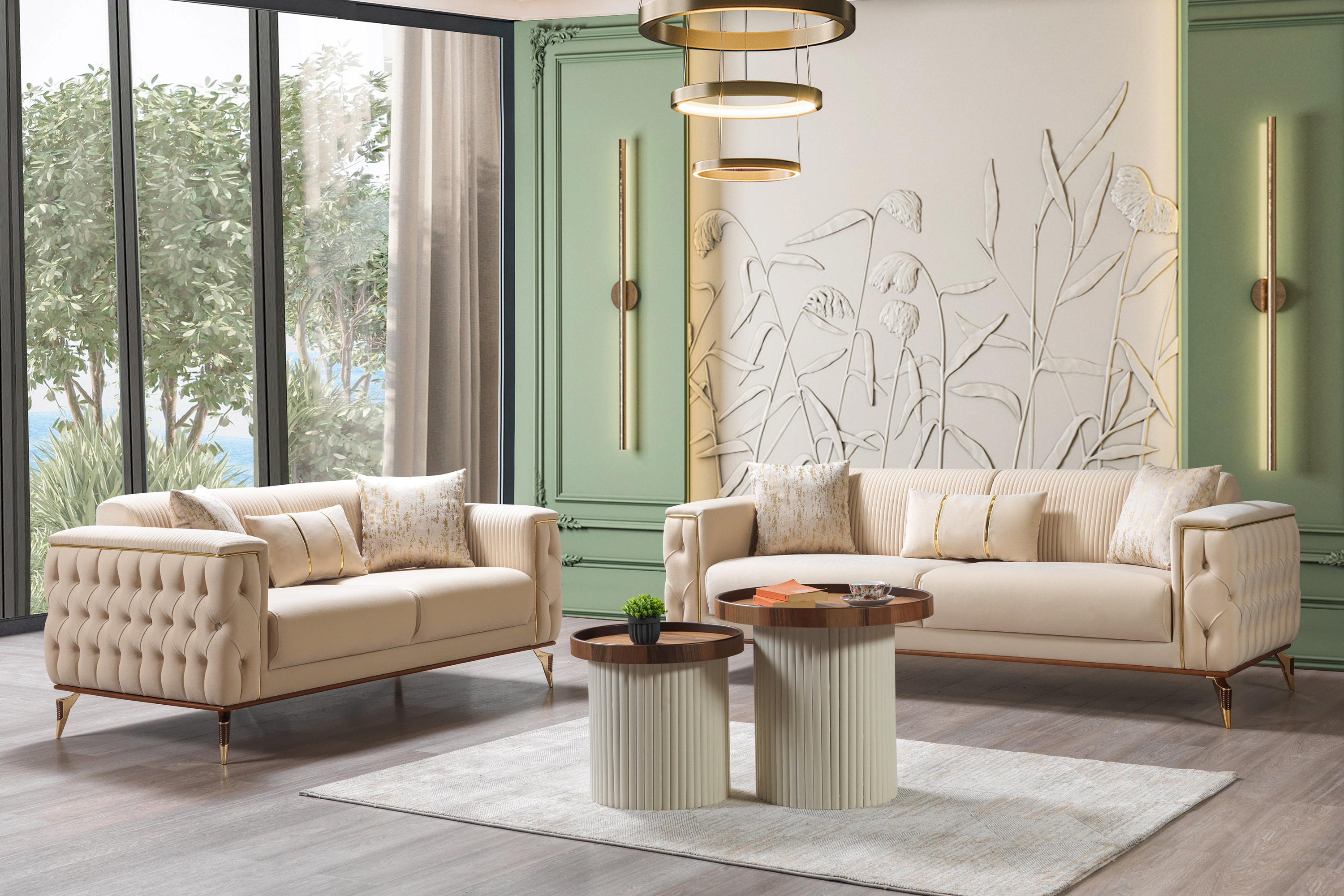 Nova - Belinda Ivory Velvet Sofa 89" & Loveseat 69"