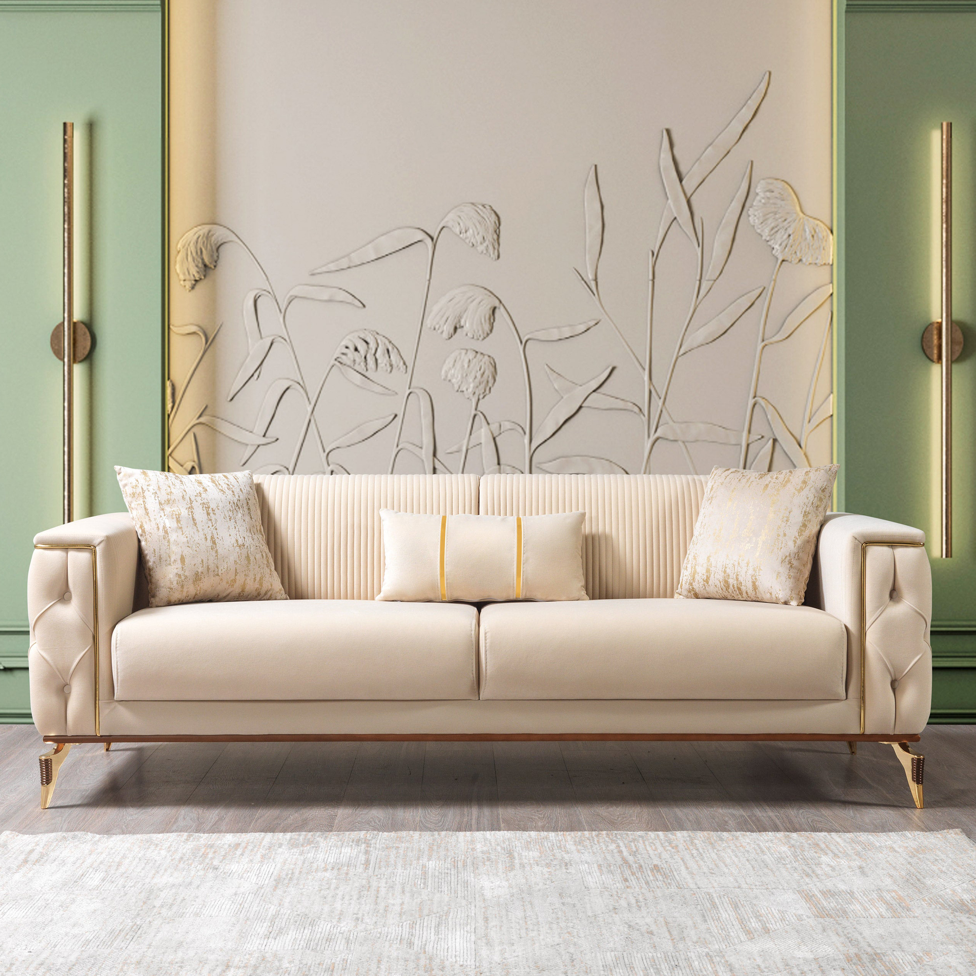 Nova - Belinda Ivory Velvet Sofa 89" & Loveseat 69"