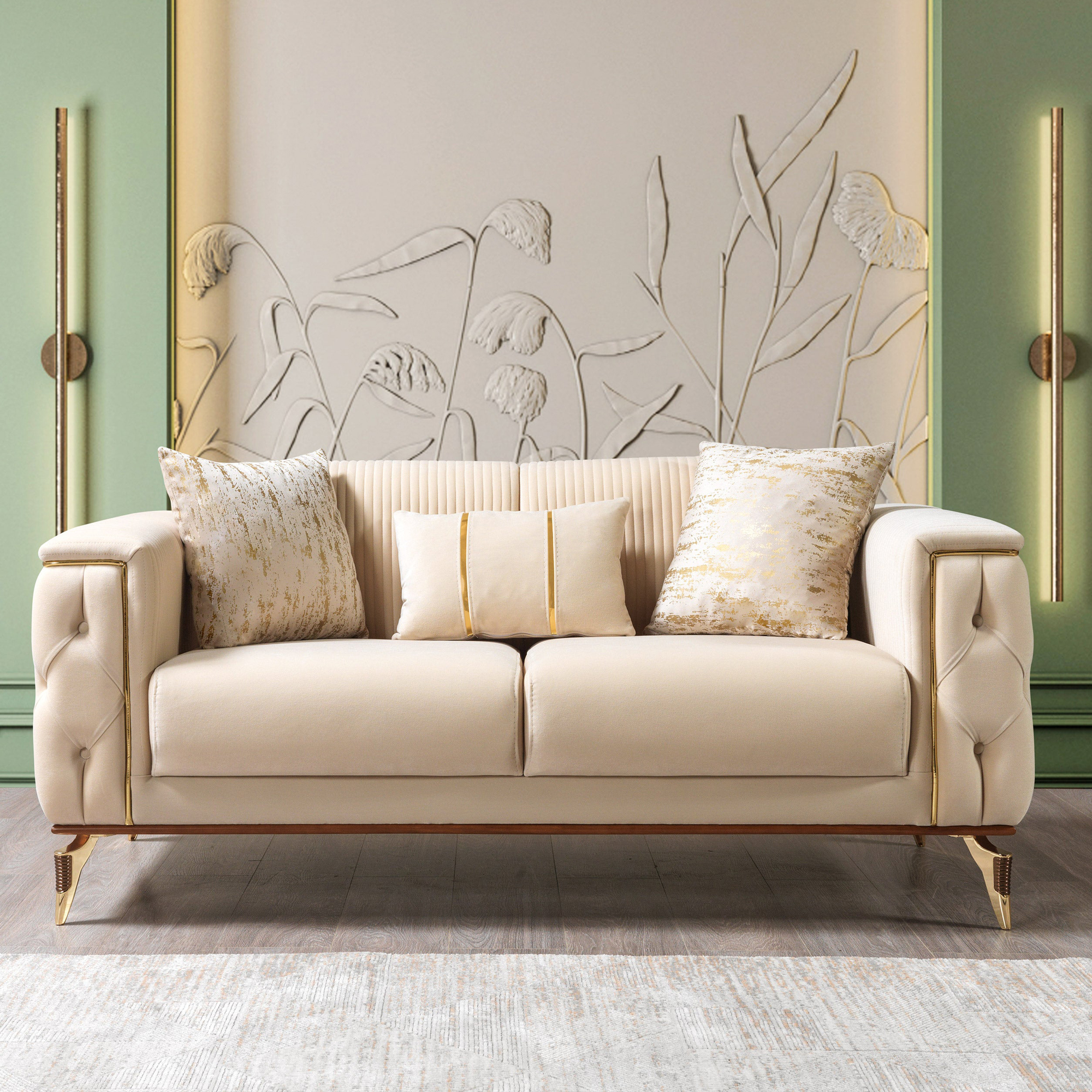Nova - Belinda Ivory Velvet Sofa 89" & Loveseat 69"