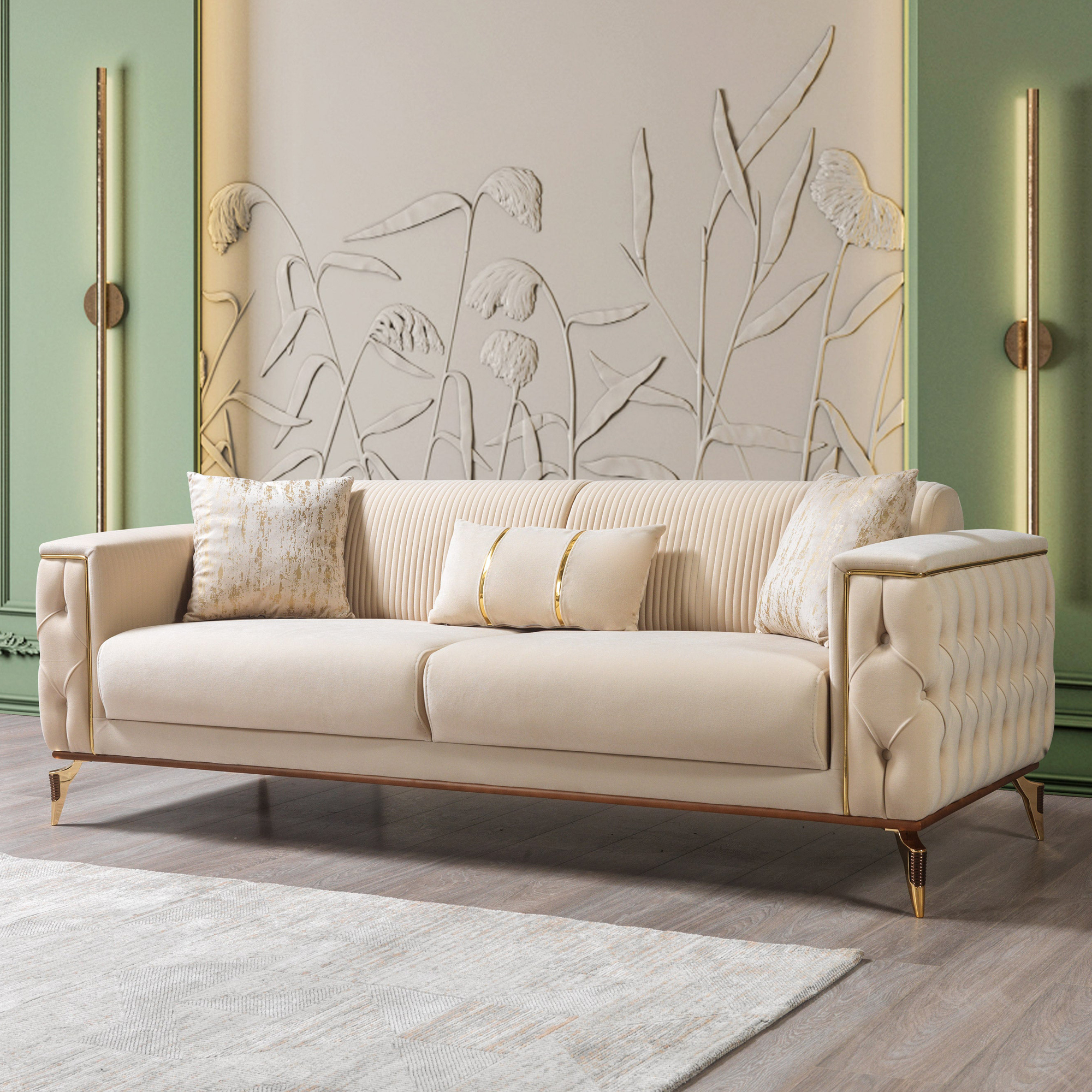 Nova - Belinda Ivory Velvet Sofa 89" & Loveseat 69"