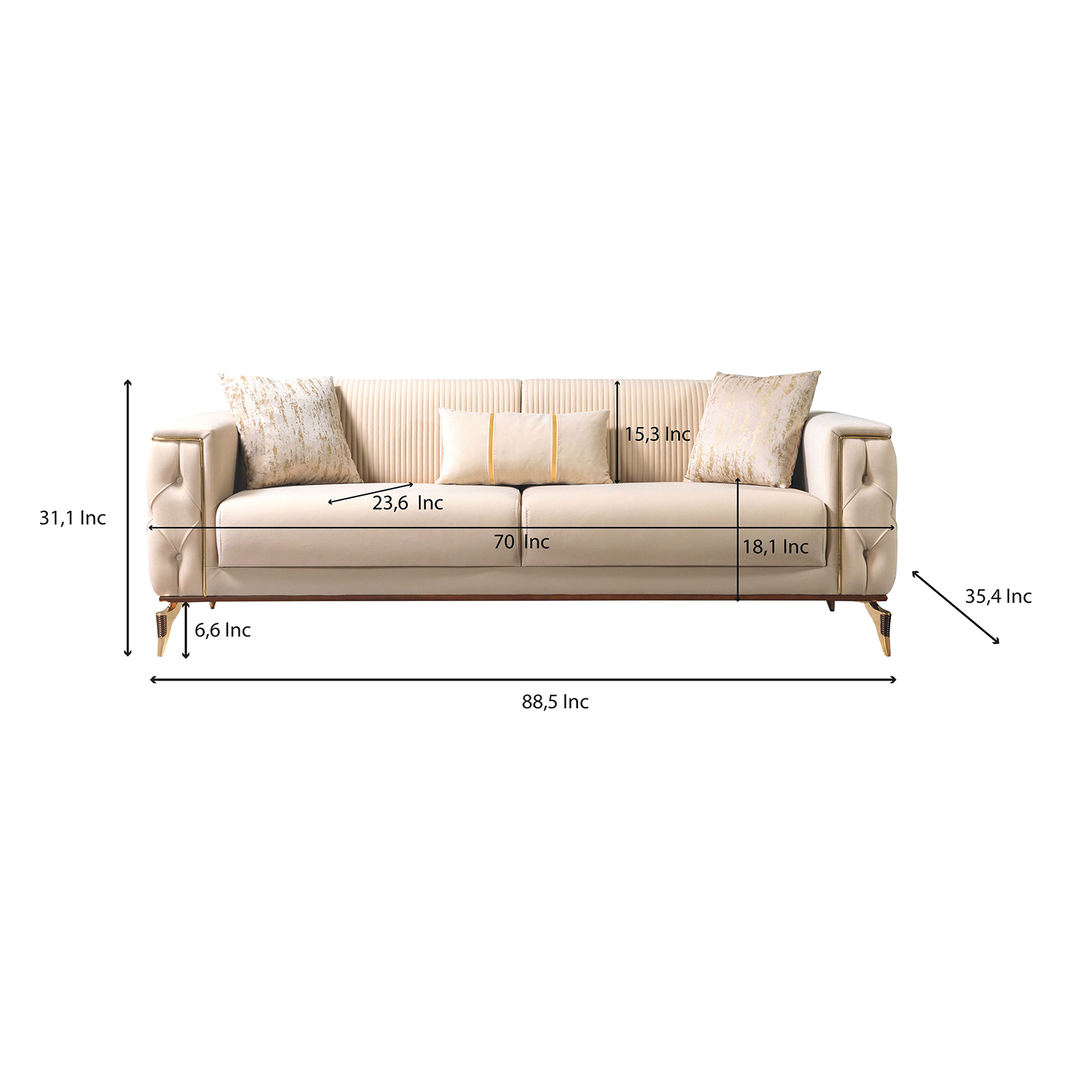 Nova - Belinda Ivory Velvet Sofa 89" & Loveseat 69"