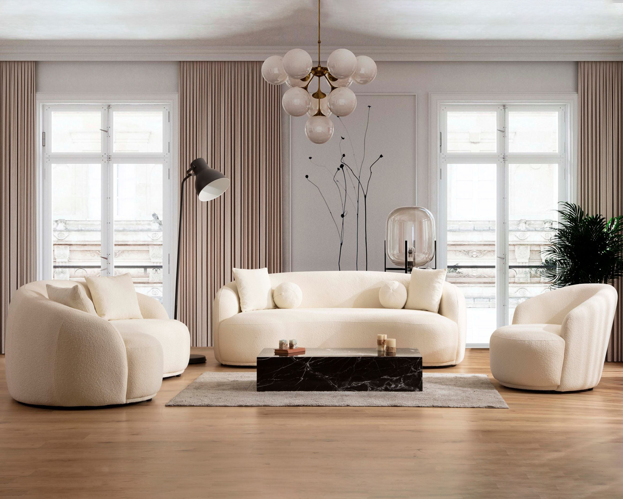 Nova - Bonita Ivory Boucle Sofa & Loveseat Set