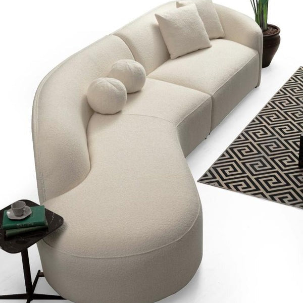Nova Cloe Ivory Boucle Curved Sectional - Left Arm Facing