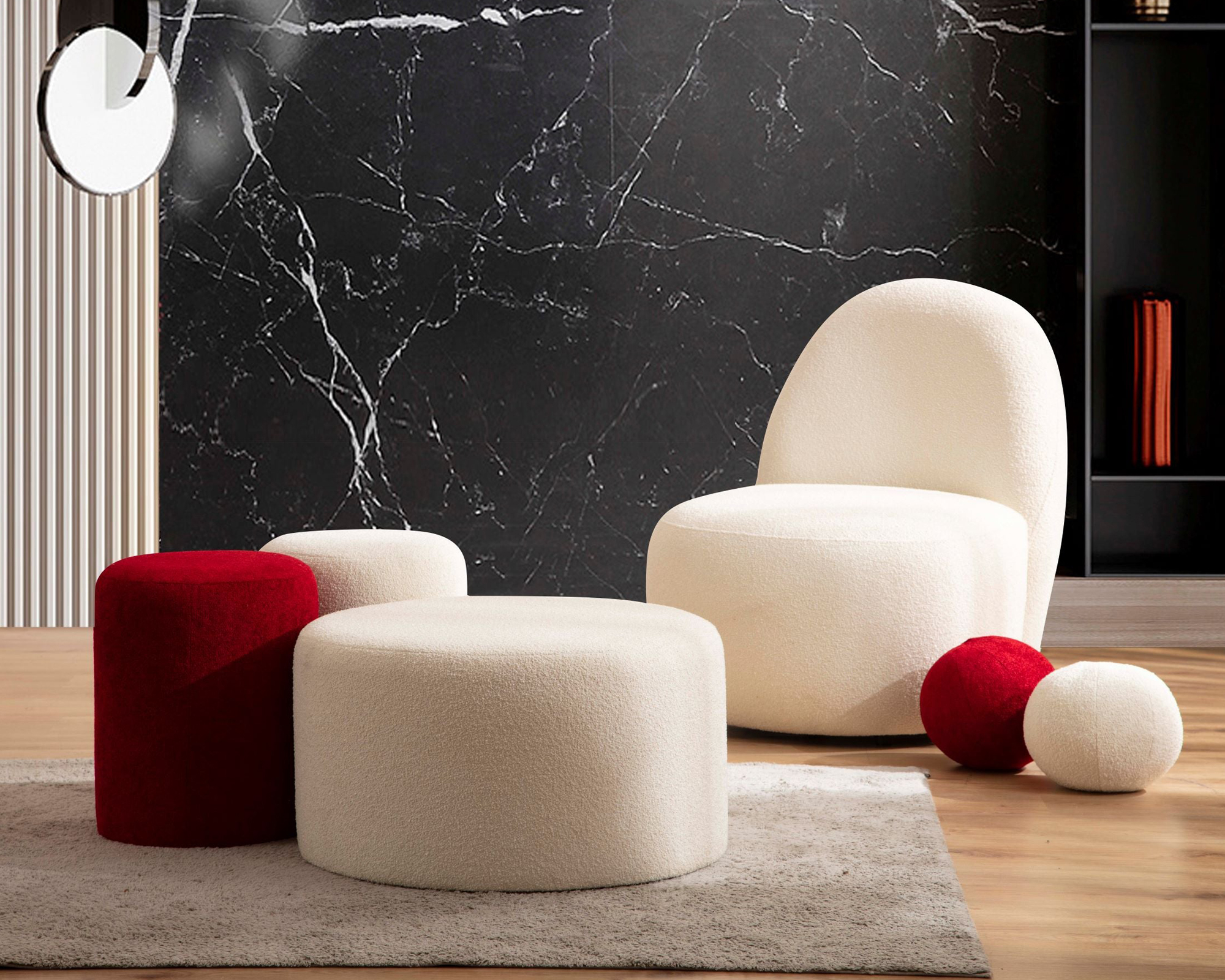 Nova Cloe Boucle Stool - Red