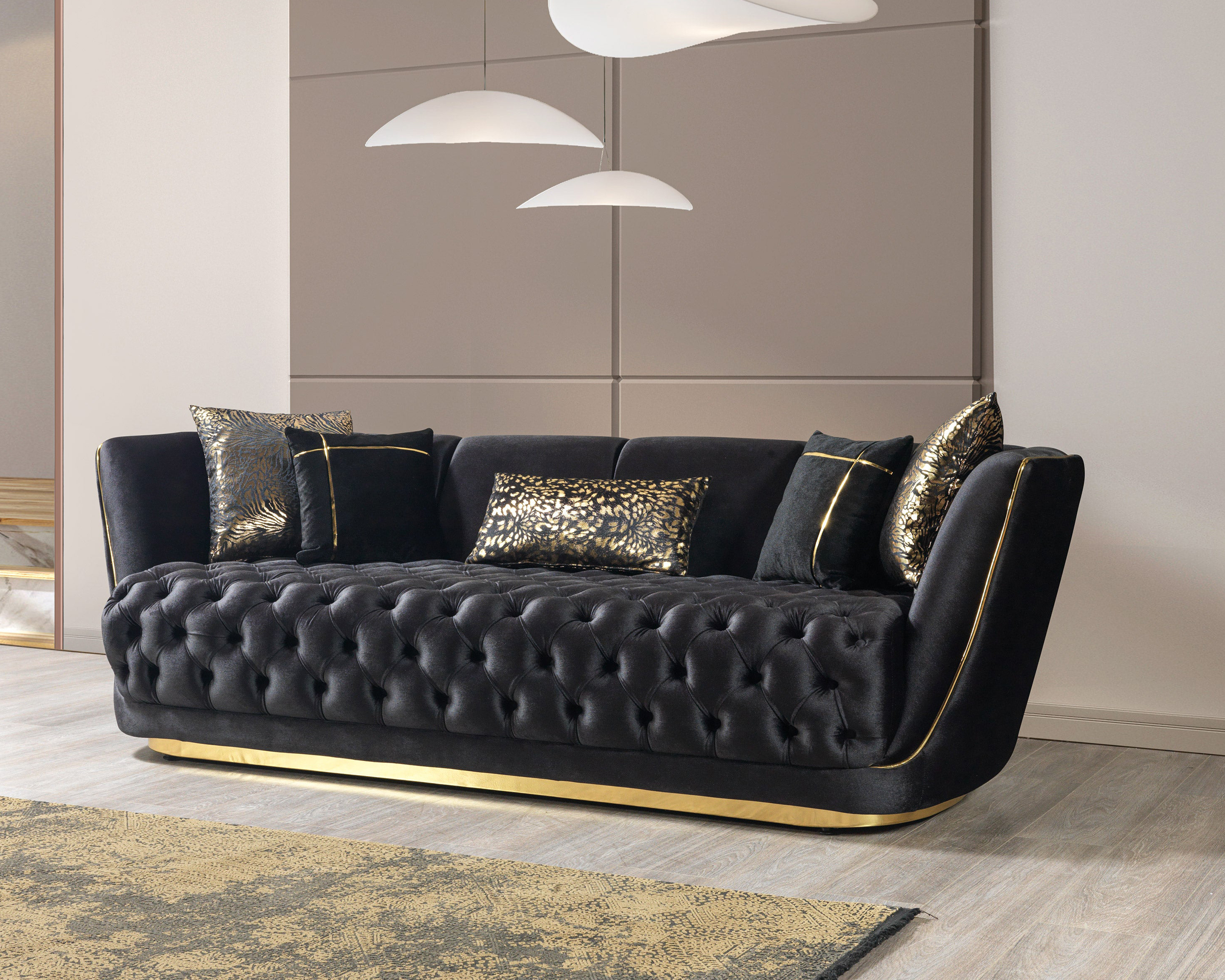 Nova - Daphne Black Velvet Sofa 95" & Loveseat 79"