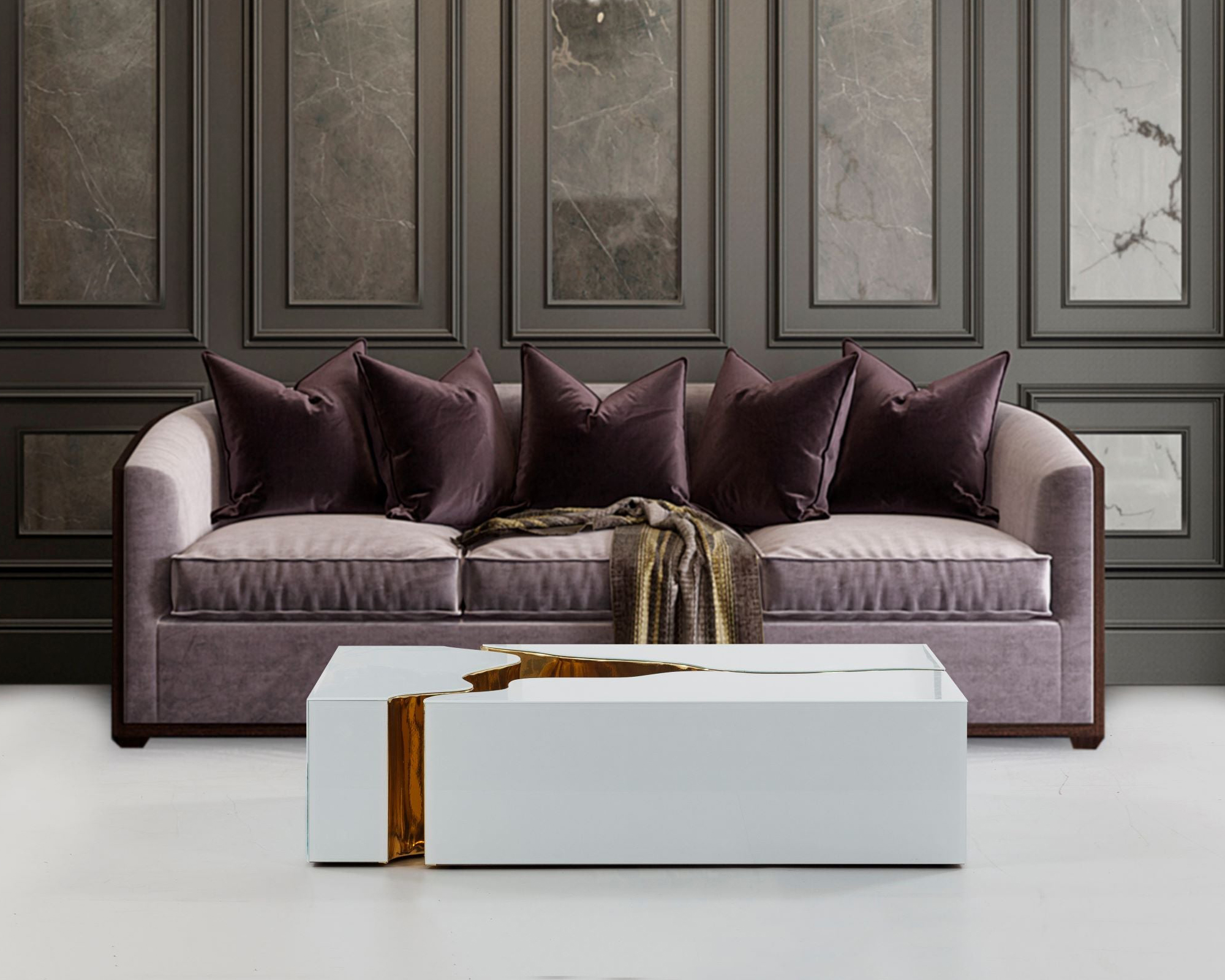 Nova Dream Glass 3-Piece Coffee Table - White/Gold