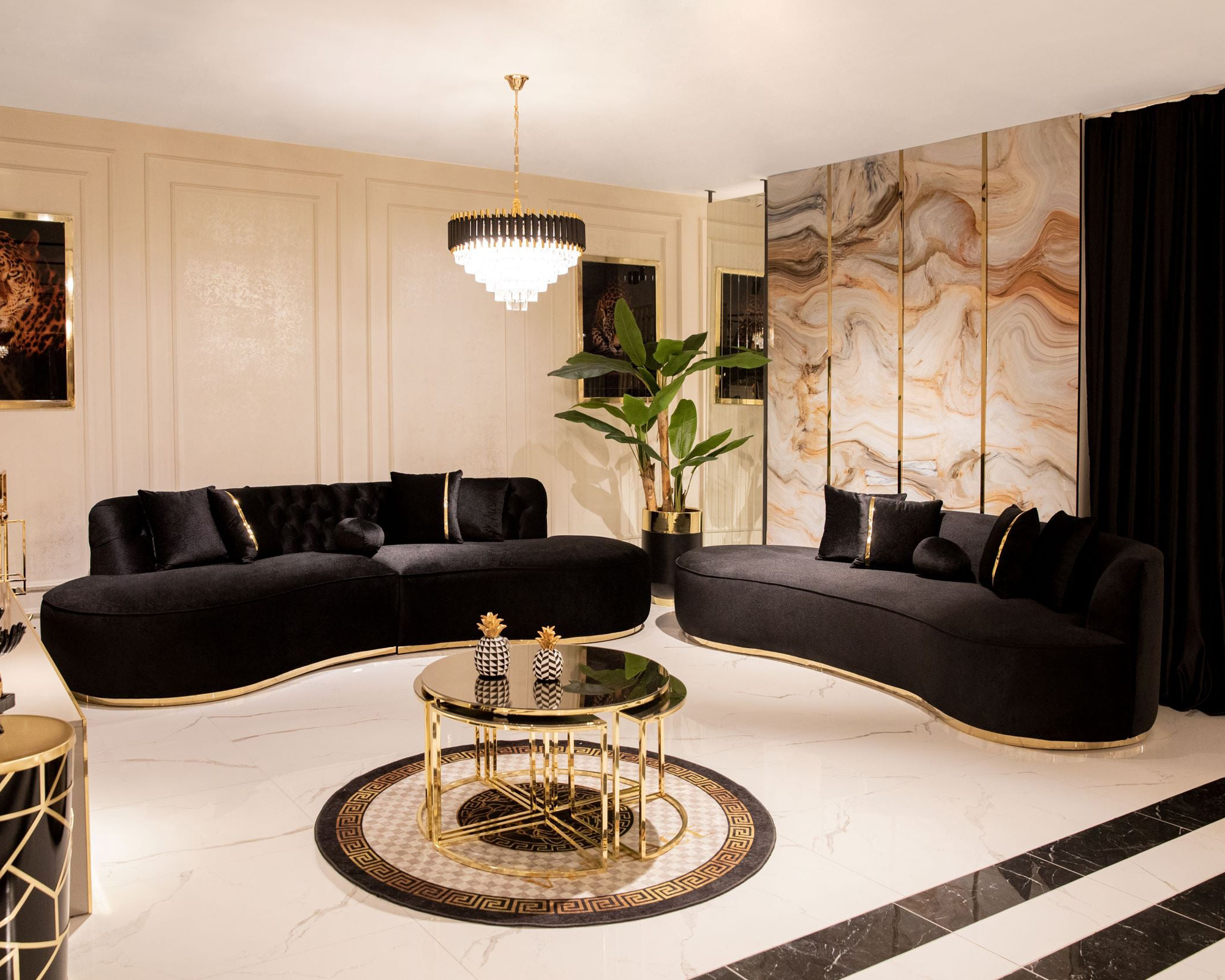 Nova Ella Velvet Curved Sectional - Black