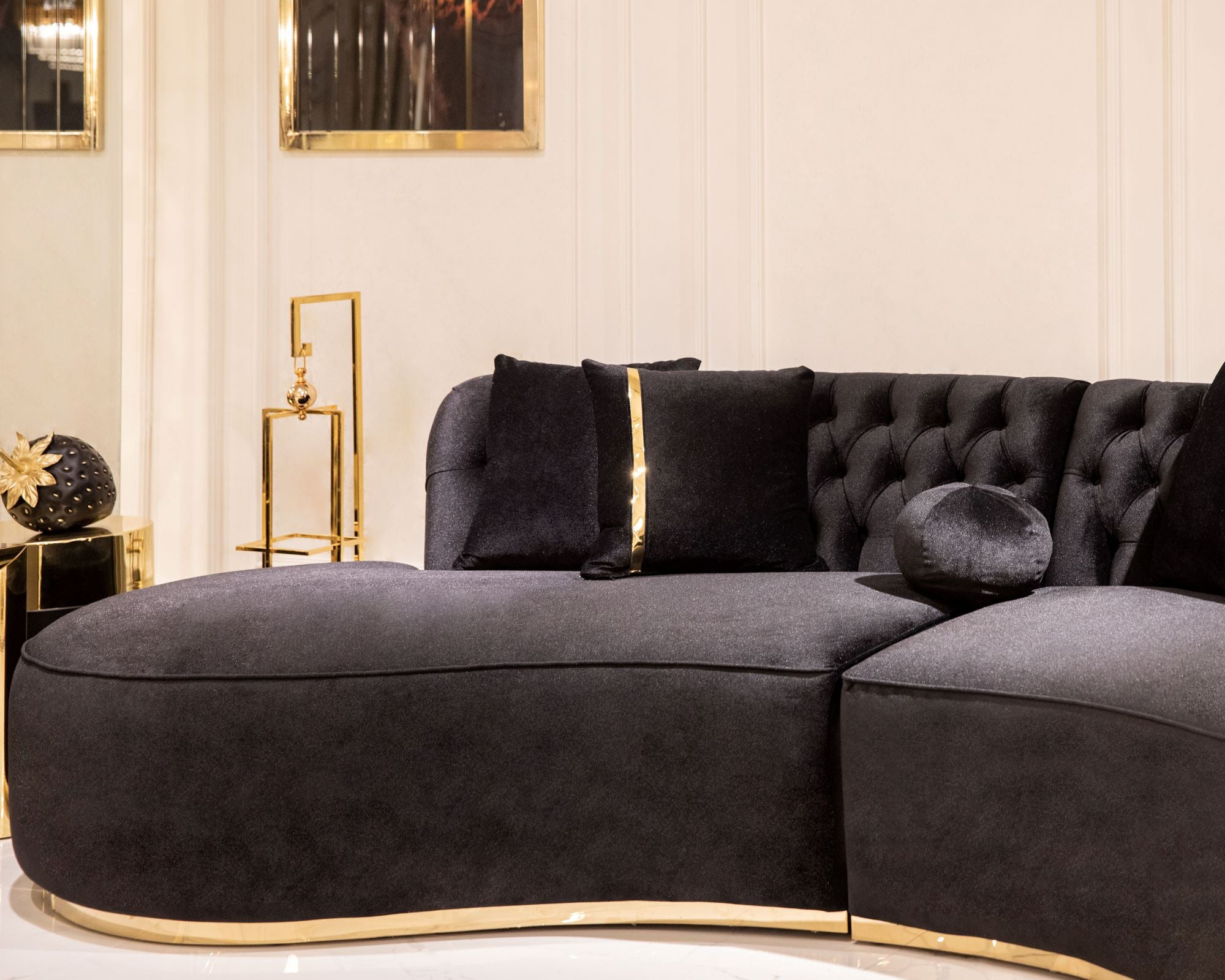 Nova Ella Velvet Curved Sectional - Black