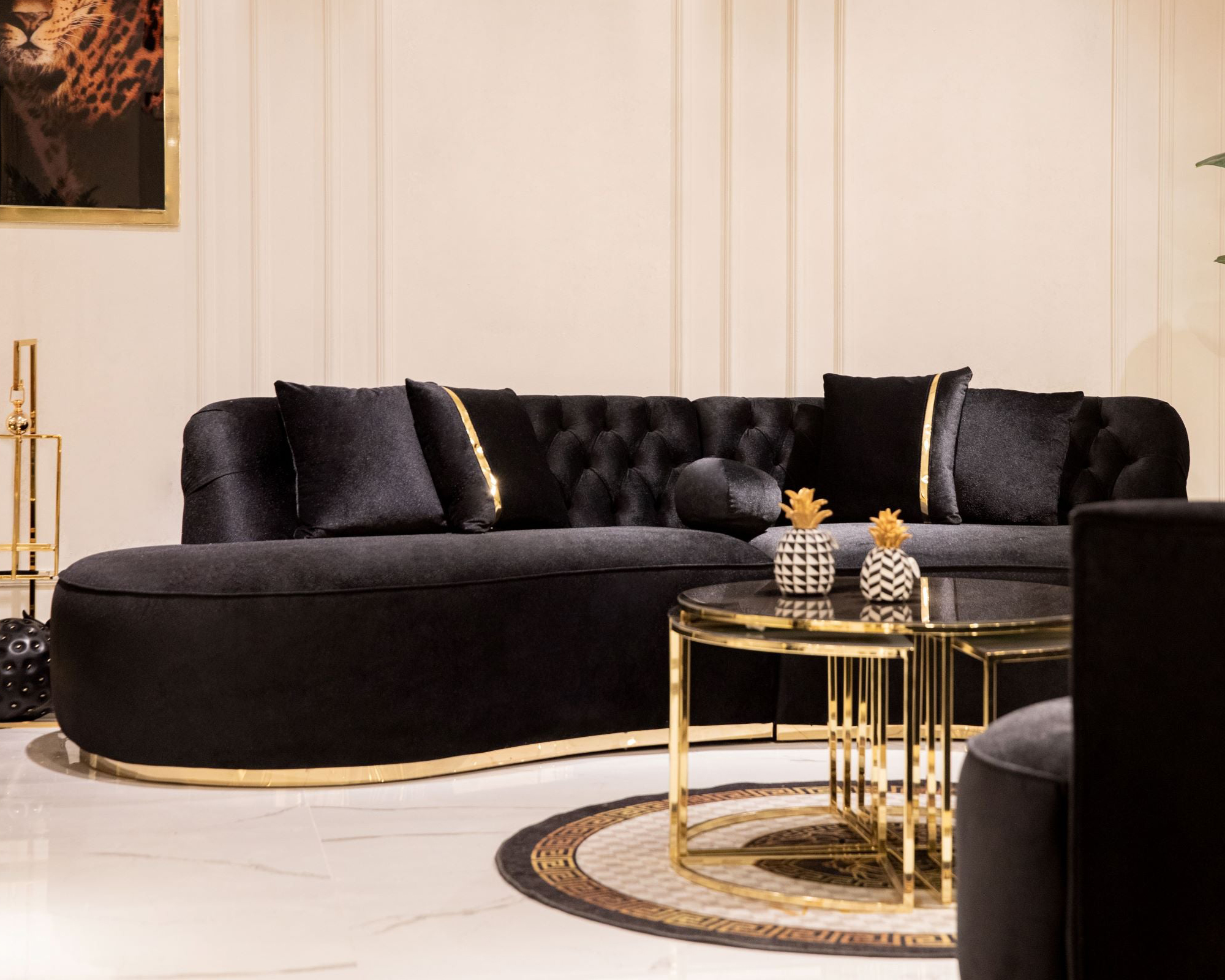 Nova Ella Velvet Curved Sectional - Black