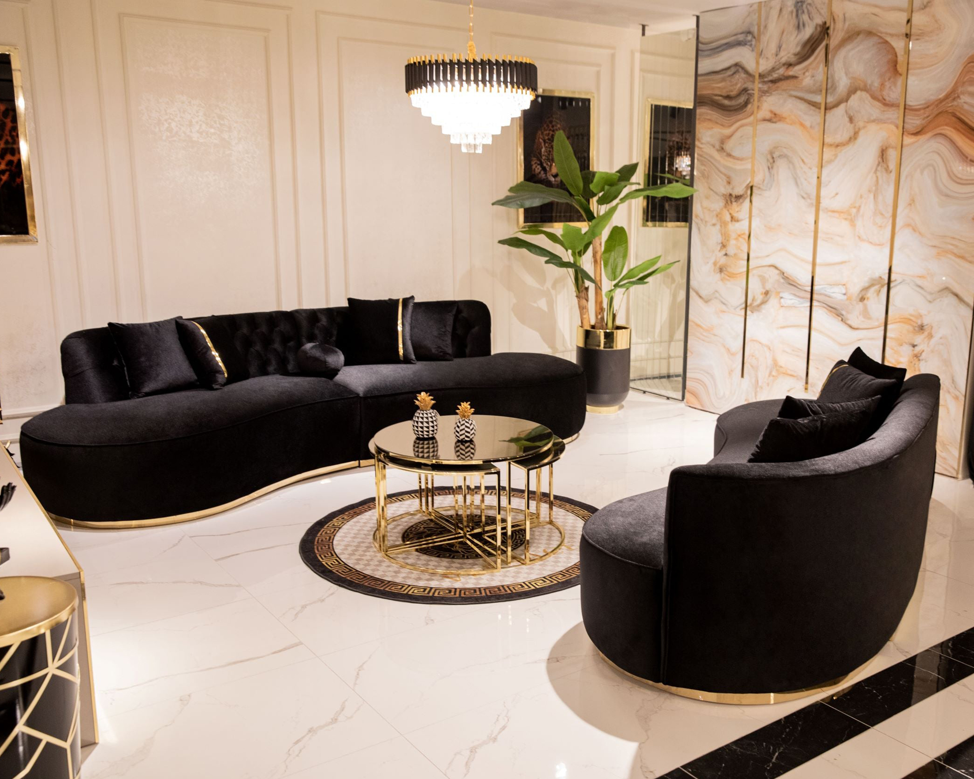 Nova Ella Velvet Curved Sectional - Black