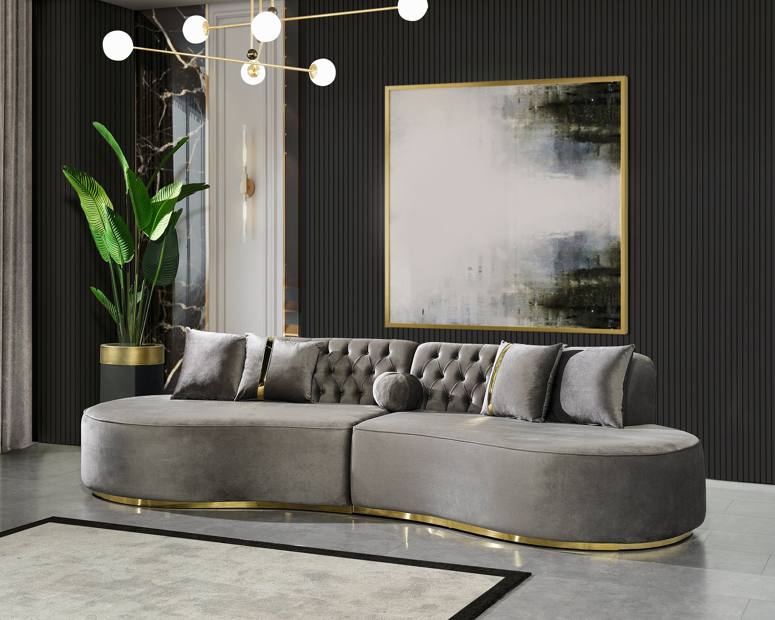 Nova Ella Velvet Curved Sectional - Gray
