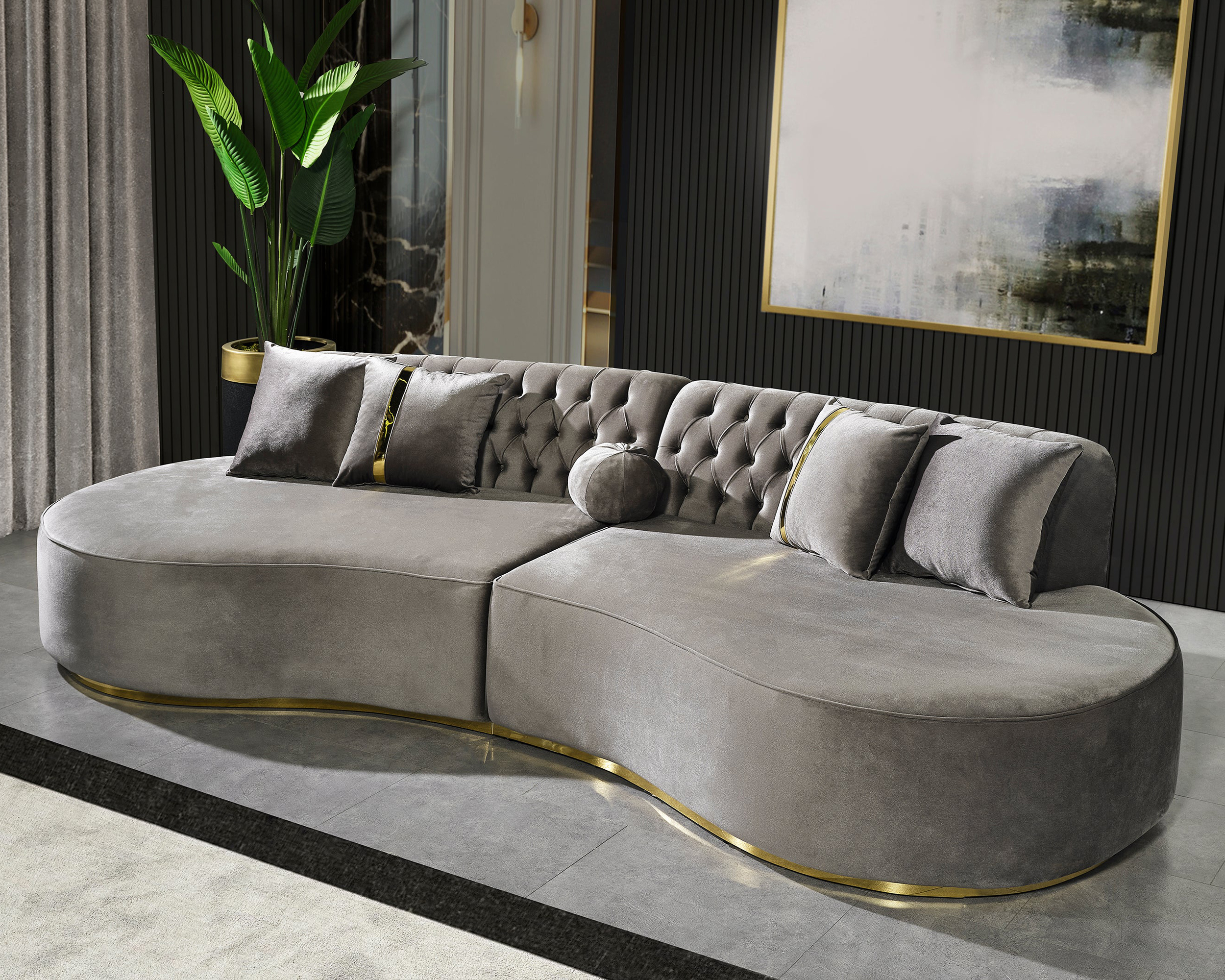 Nova Ella Velvet Curved Sectional - Gray