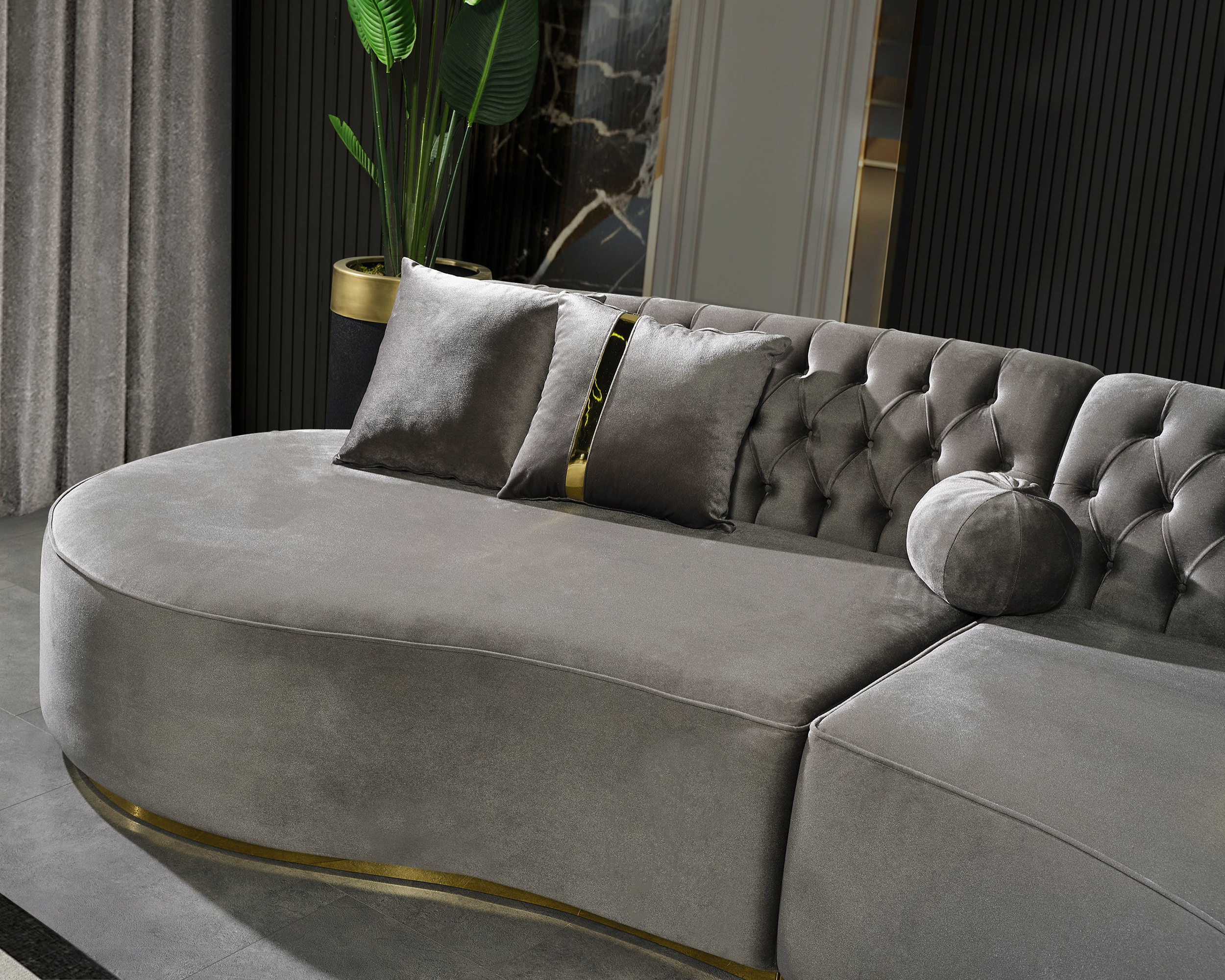 Nova Ella Velvet Curved Sectional - Gray