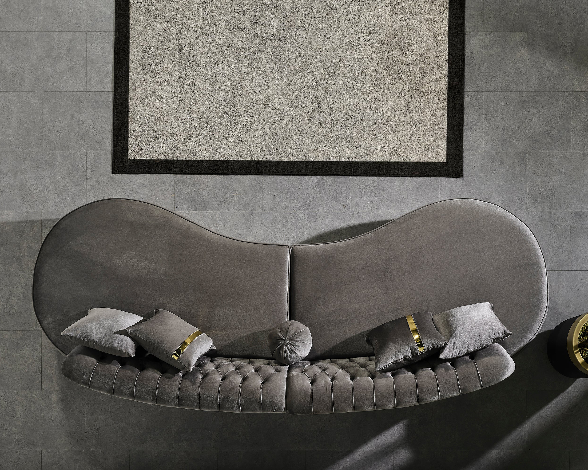 Nova Ella Velvet Curved Sectional - Gray