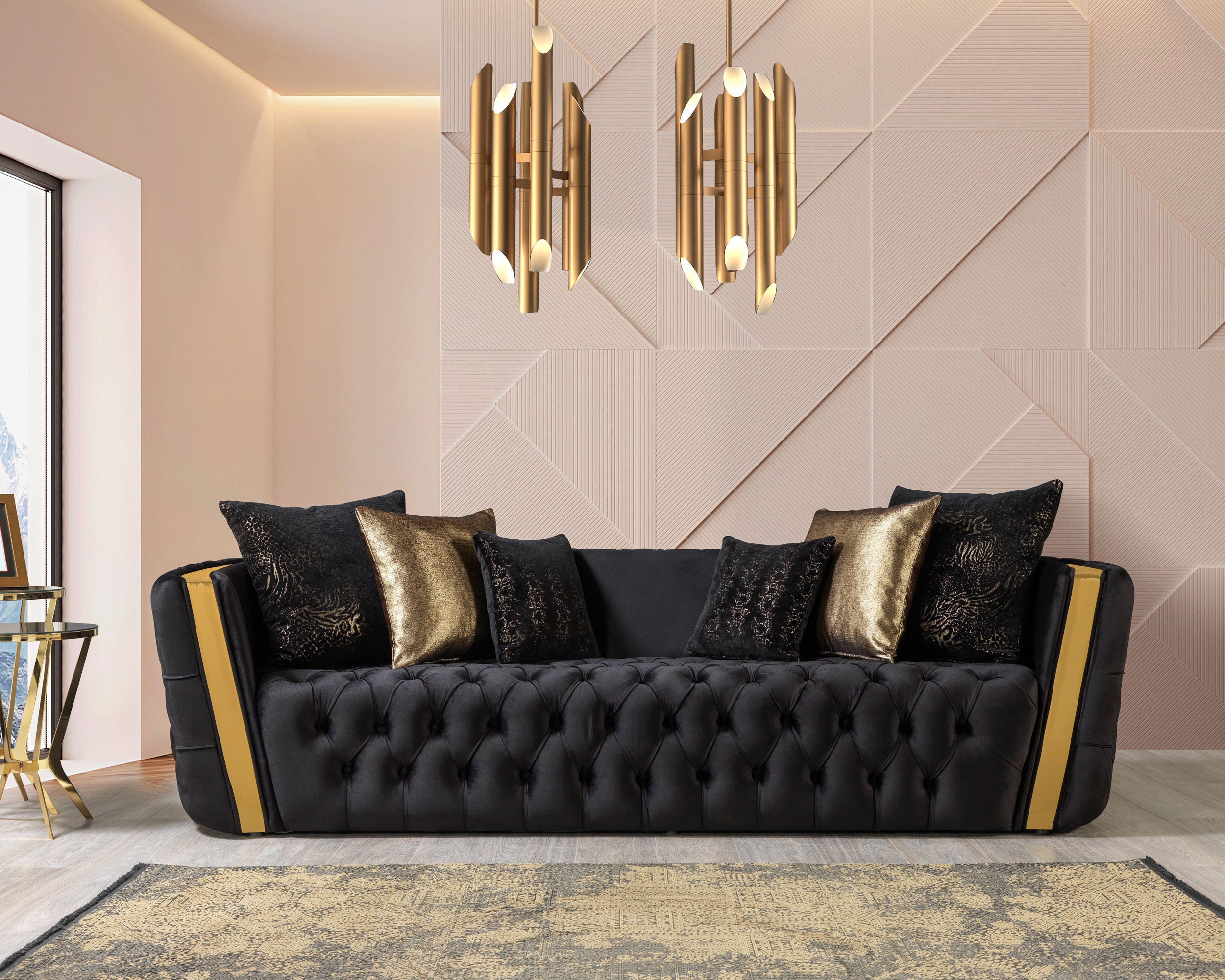 Nova Fanci Velvet Sofa & Loveseat - Black