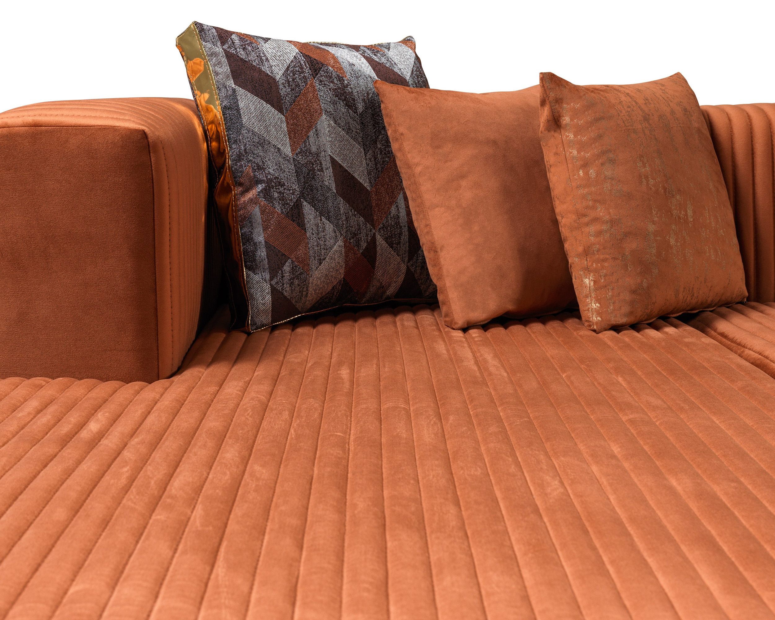 Nova Juliana Velvet 4-Piece Sectional - Orange