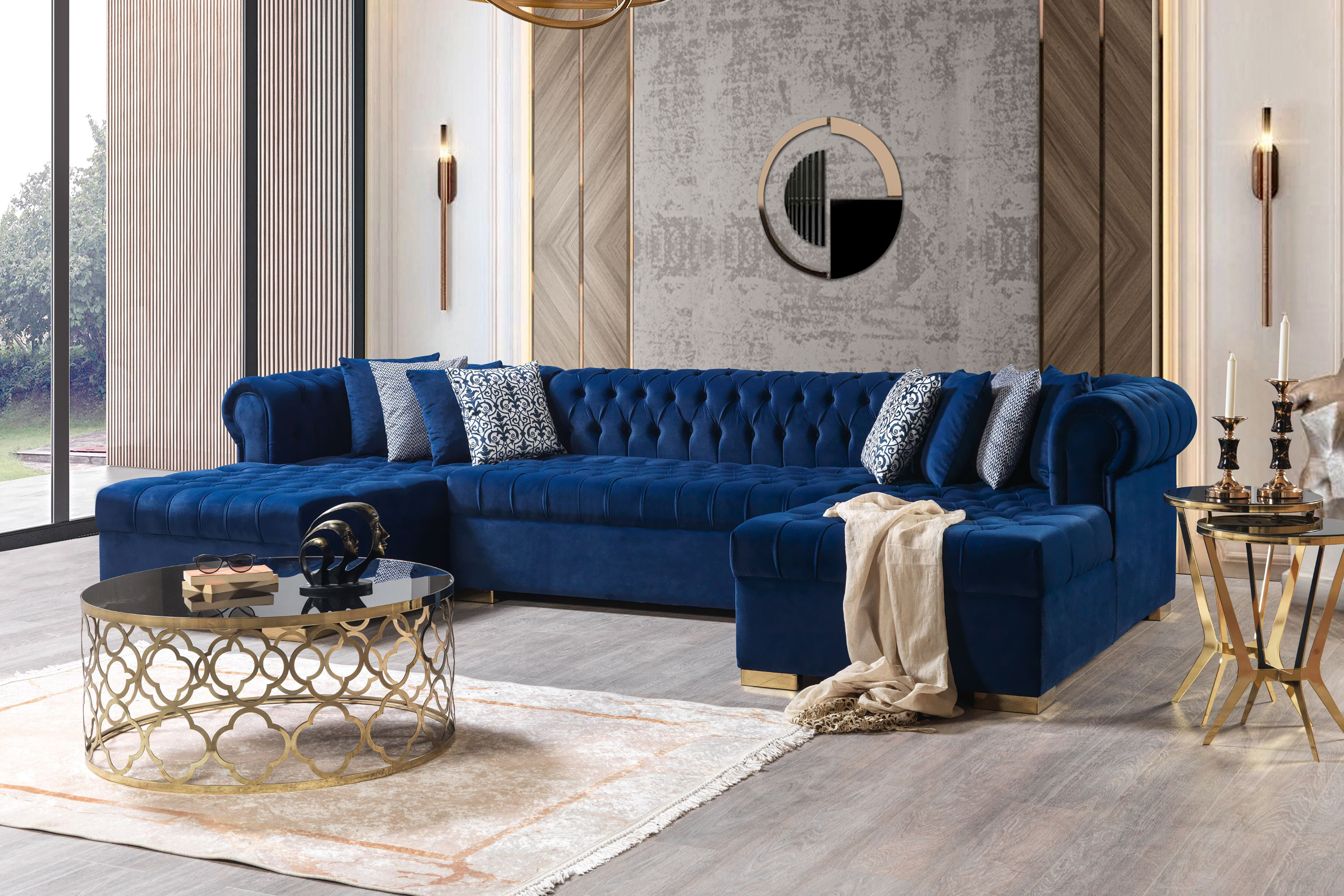 Nova - Lauren Navy Velvet Double Chaise 136" Sectional