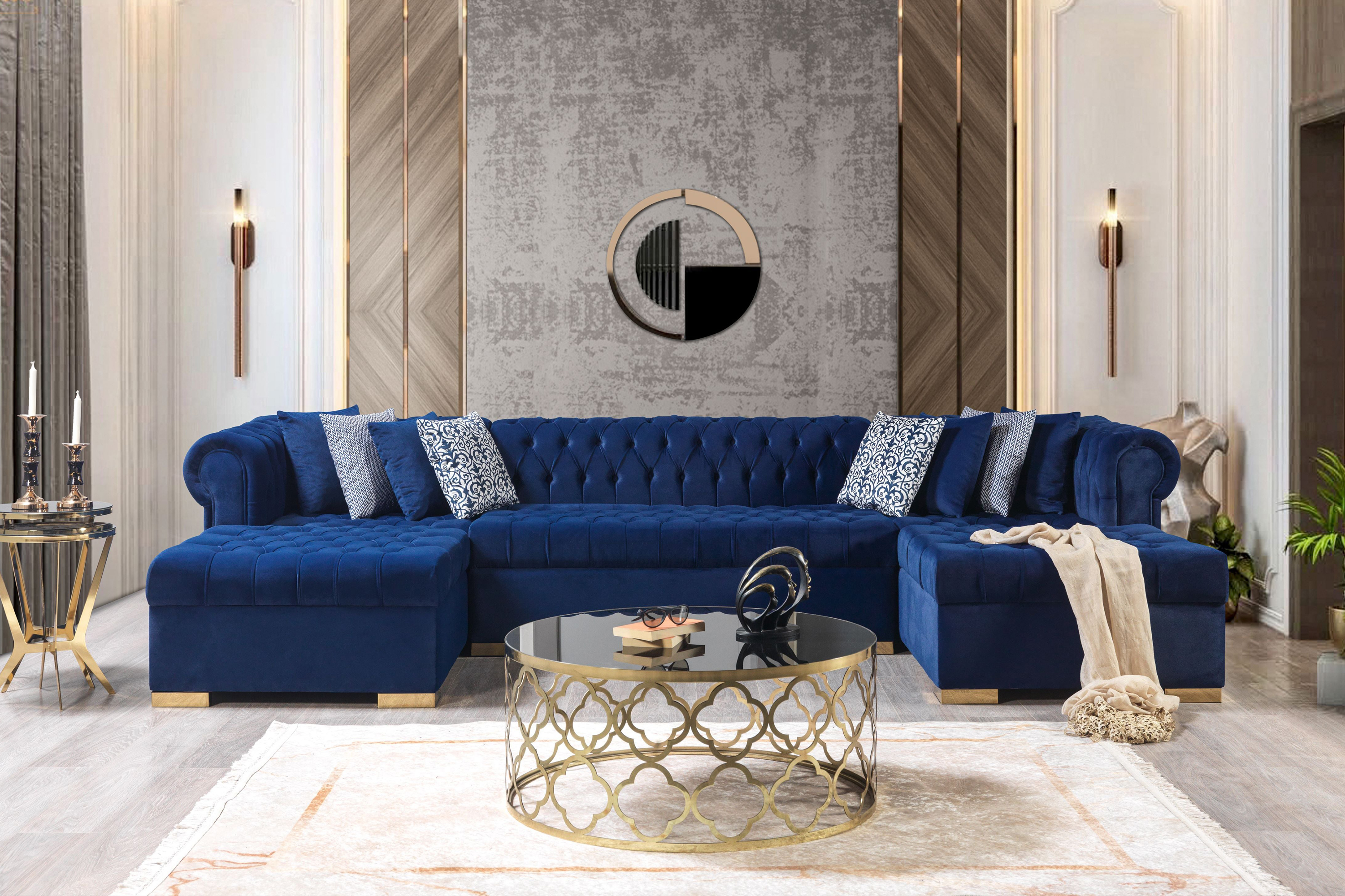 Nova - Lauren Navy Velvet Double Chaise 136" Sectional