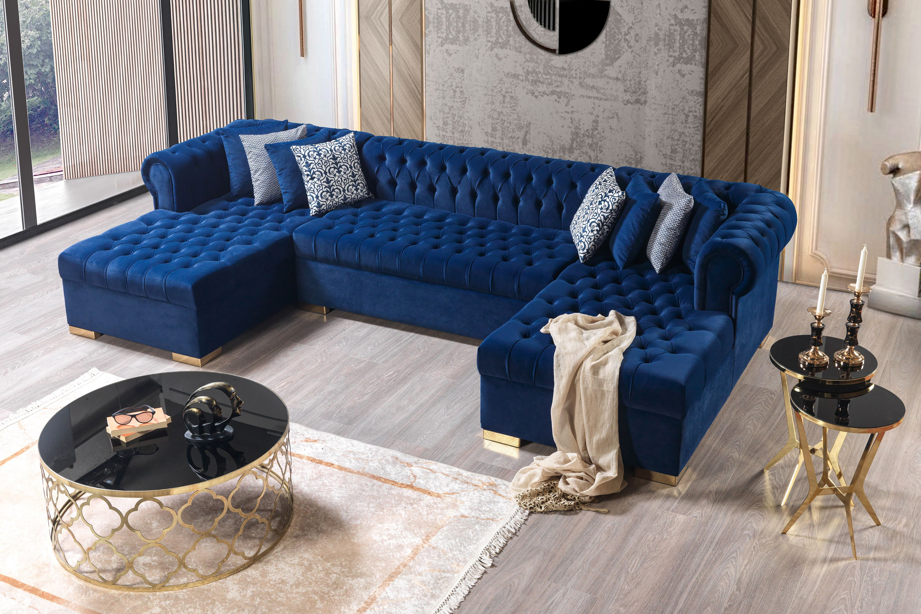 Nova - Lauren Navy Velvet Double Chaise 136" Sectional